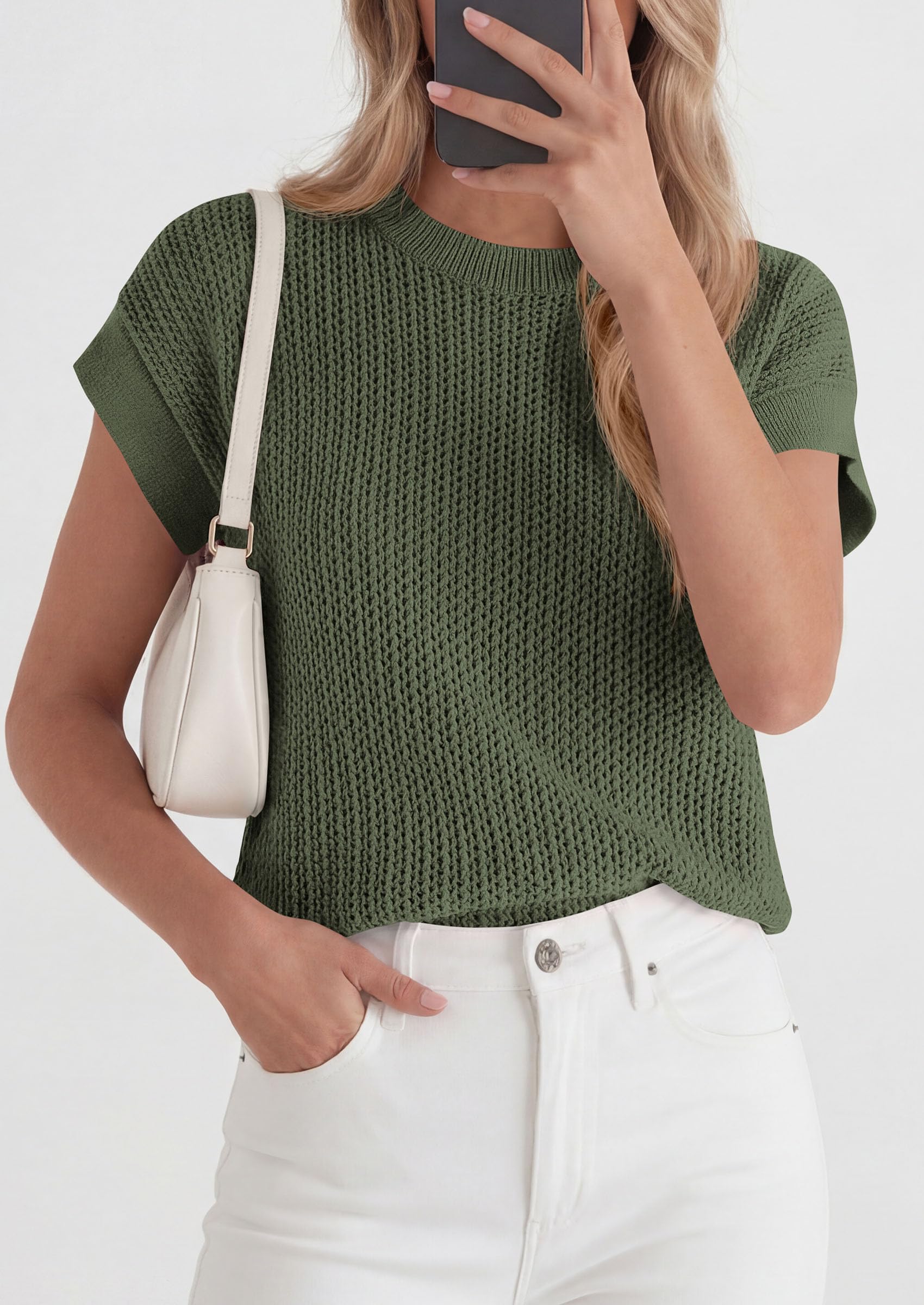 Women's Summer Sweater Vest Crochet Tops (Green,M)