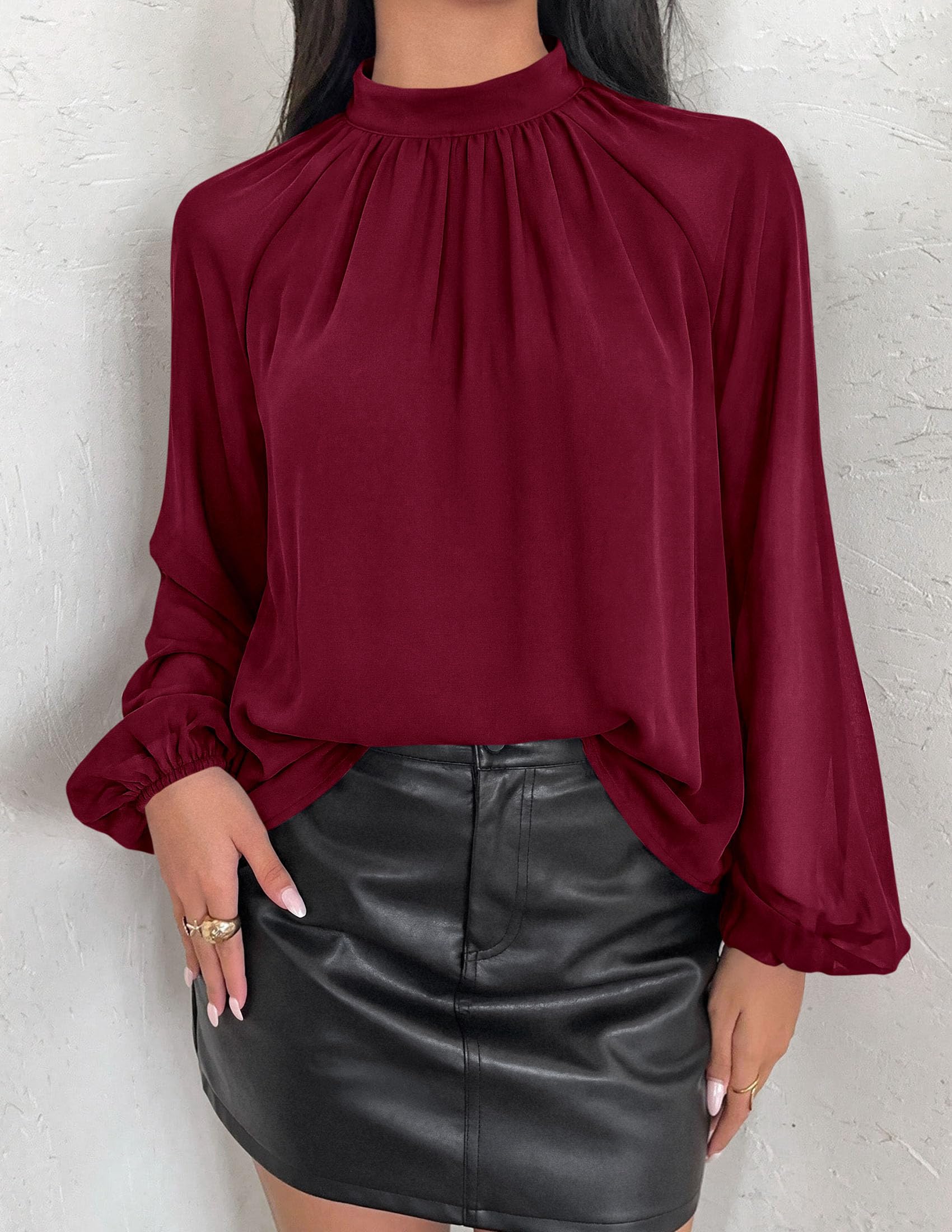 Chiffon Blouses for Women Dressy Casual Mock Neck Tops