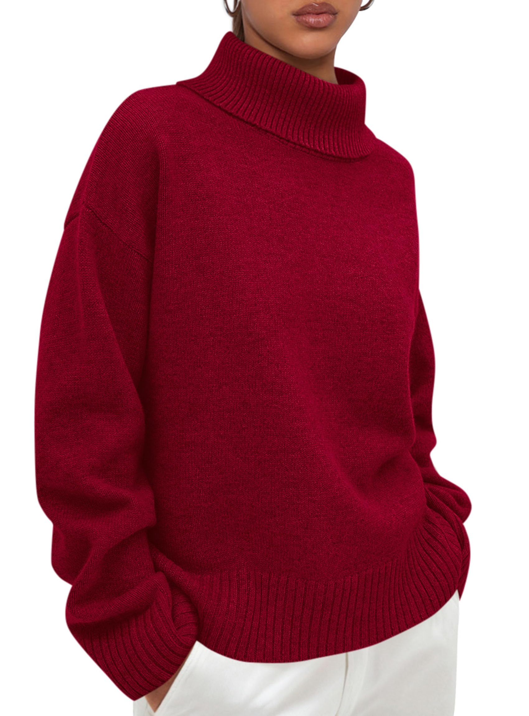 Womens Turtleneck Long Sleeve Knit Sweater,Red,S