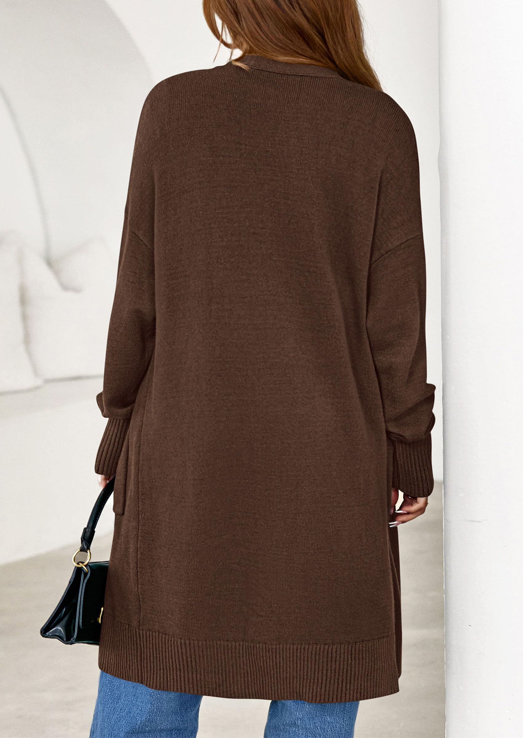 Women's Oversized Open Front Long Knit Cardigan,Brown,S