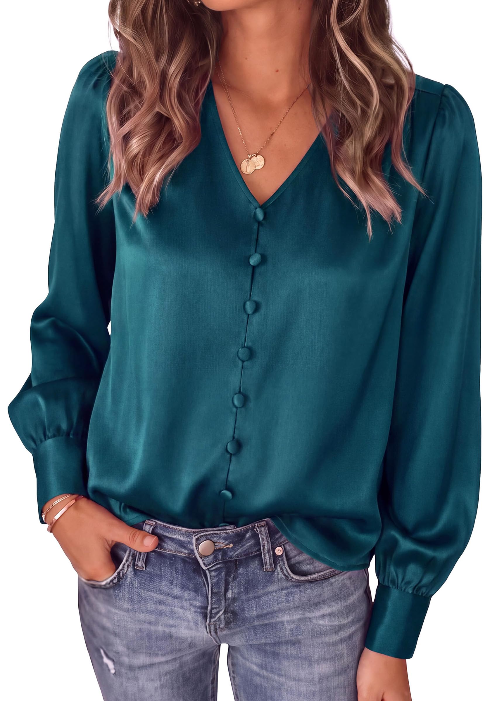 Womens Long Sleeve Satin Blouses Silk Business Casual Outfits