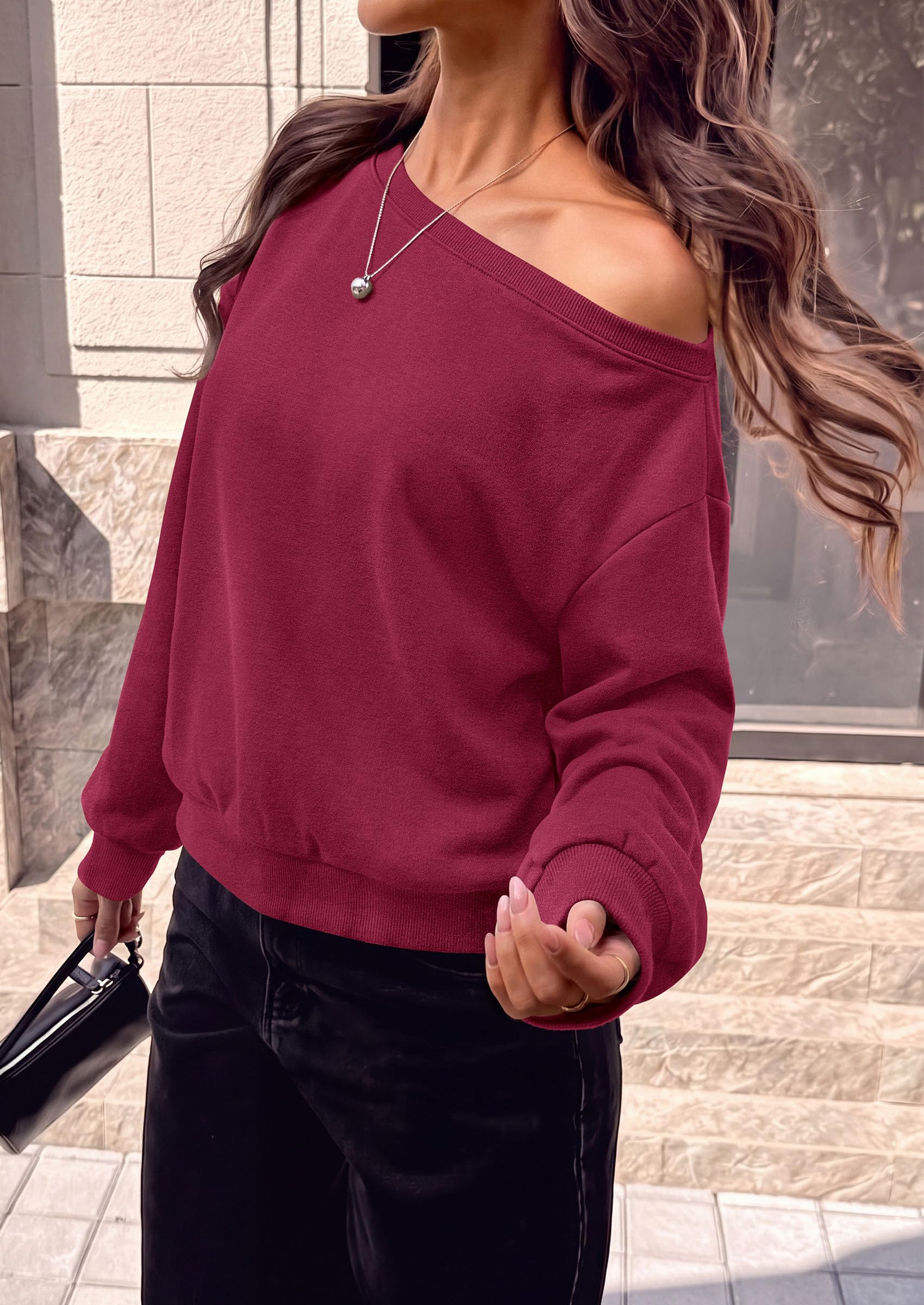 Womens Off The Shoulder Sweatshirt Fall Long Sleeve Tops