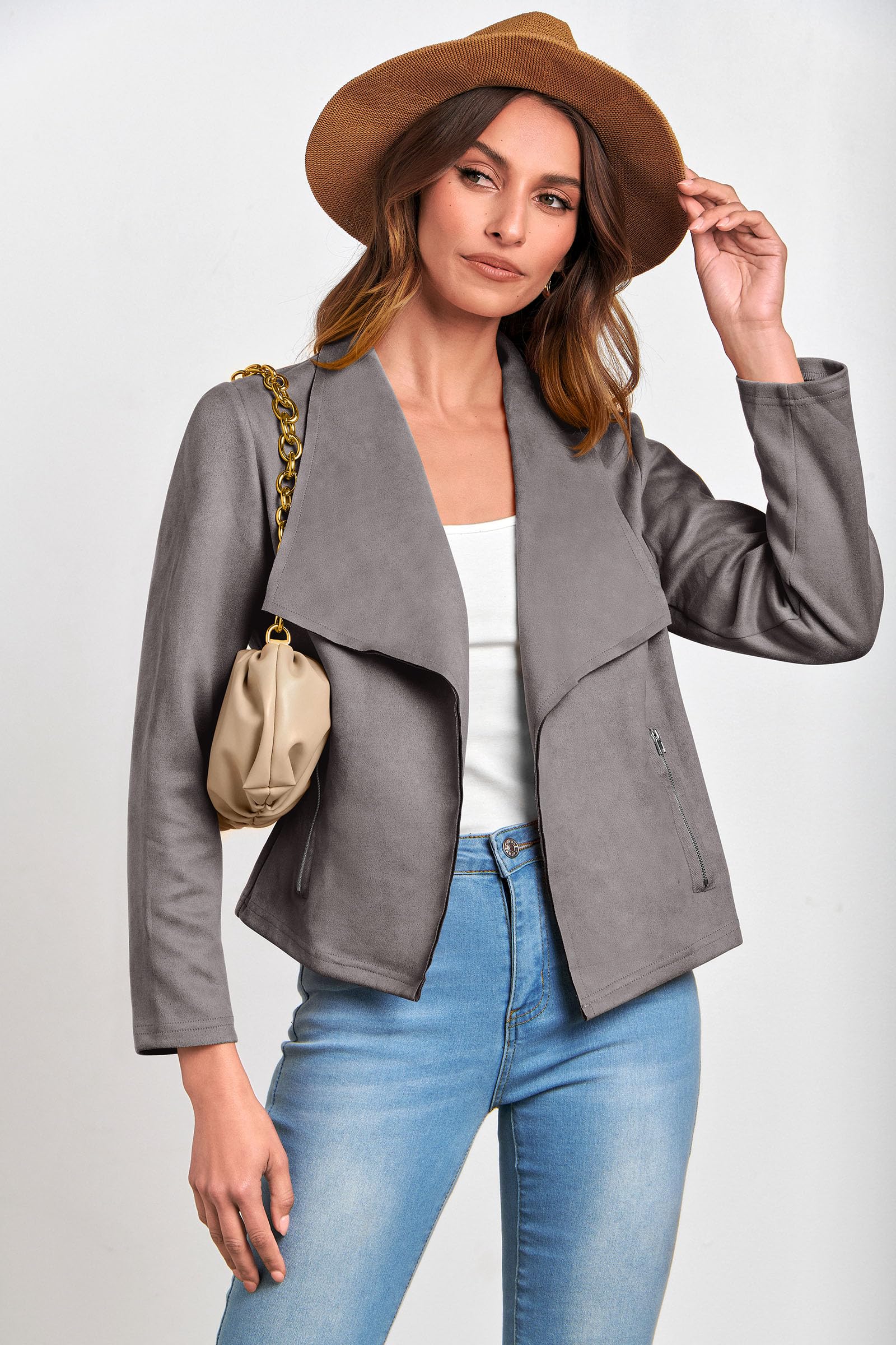 Women's Fall Fashion Faux Suede Jackets(Grey,Small)