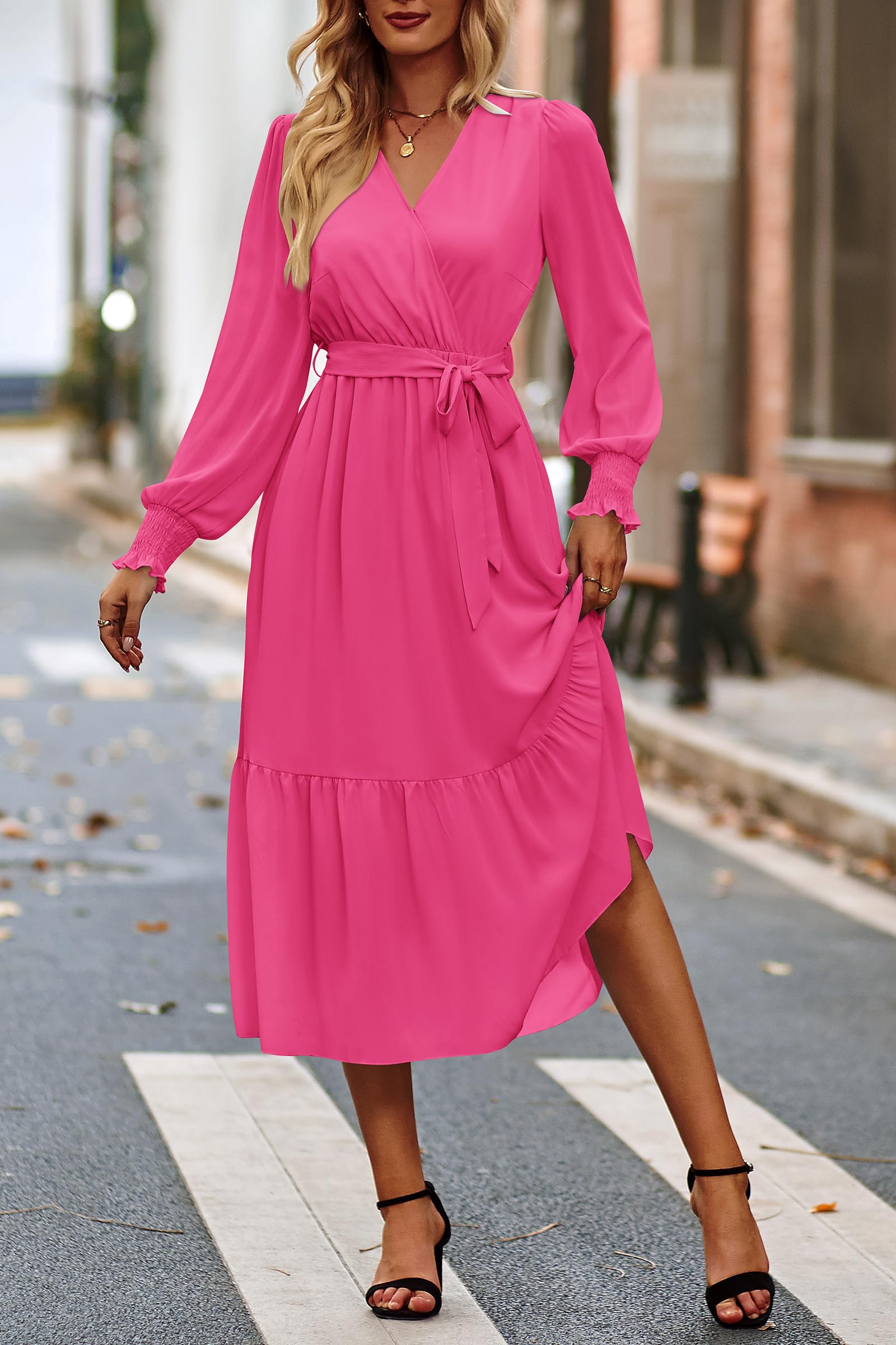 Womens Long Sleeve Boho Maxi Fall Floral Wedding Guest Dresses