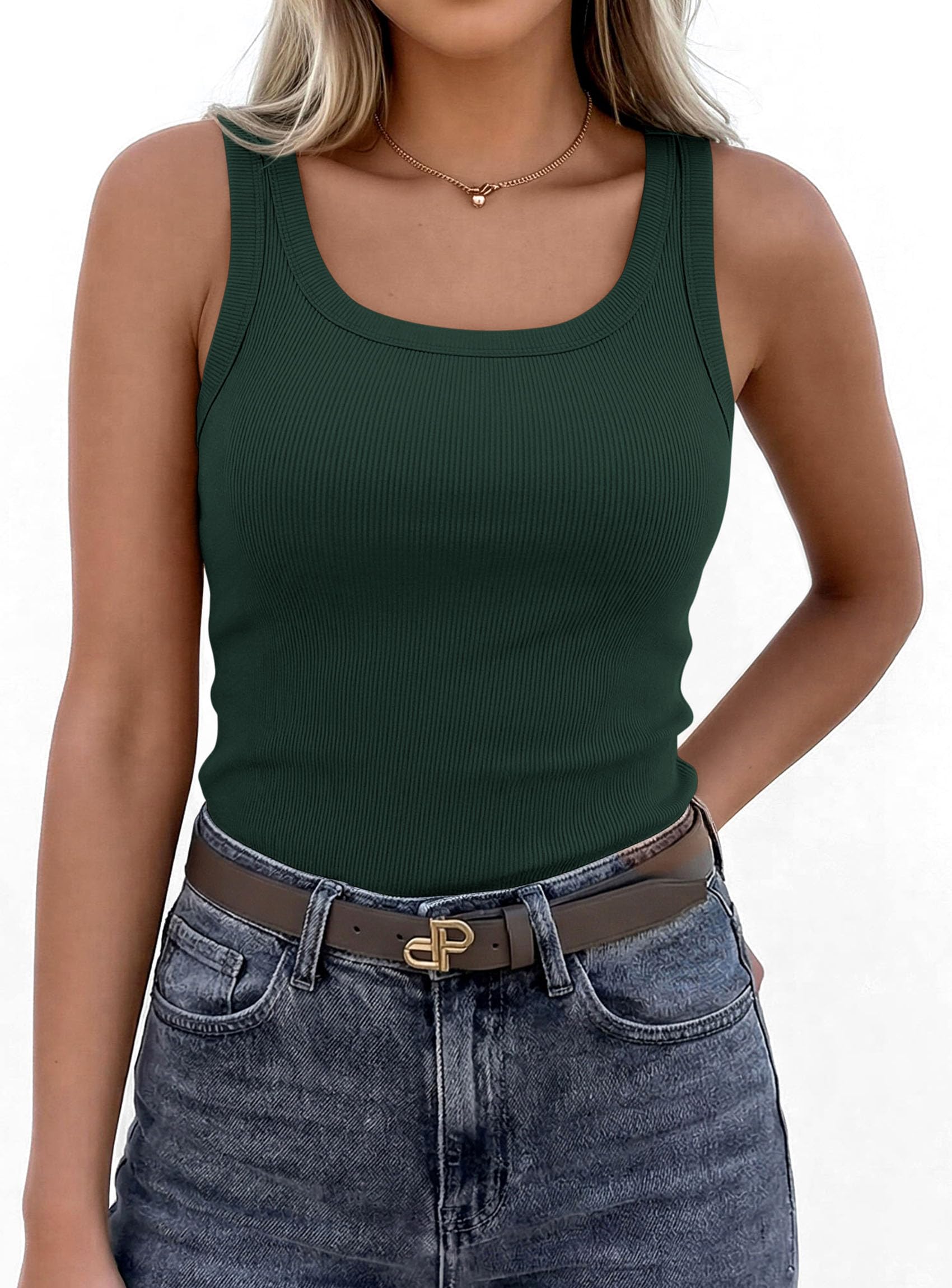 Tank Tops for Women Summer Sleeveless Tops,Dark Green,XS