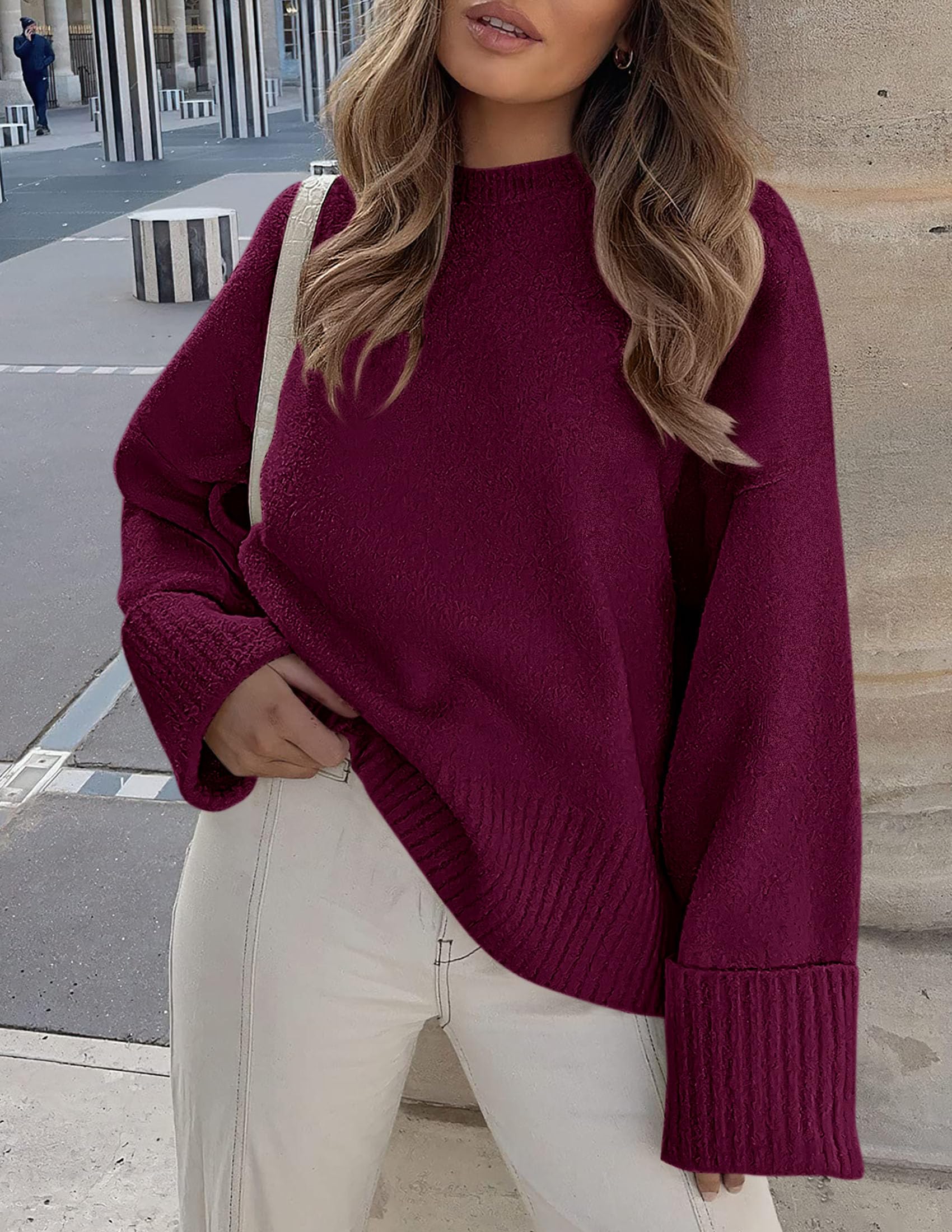 Women's Fall Fashion Cozy Oversized Sweaters(Wine Red,XS)