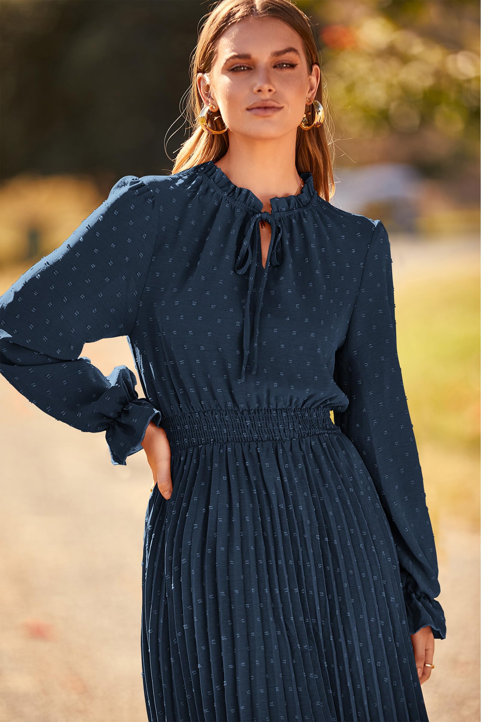 Women's Fall Midi Wedding Guest Dress(Navy,Small)