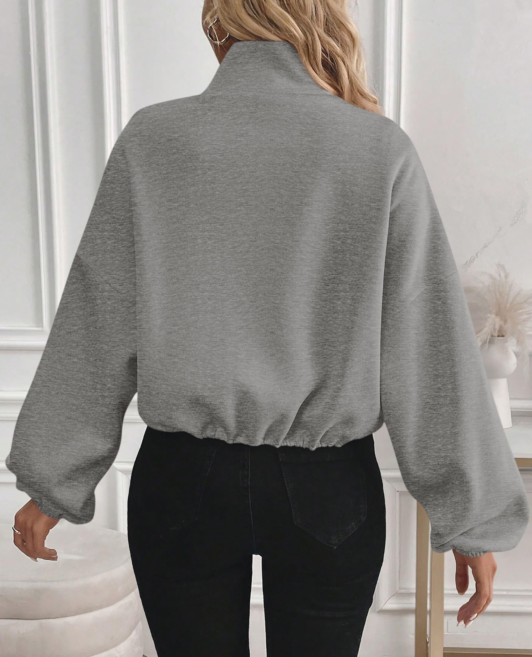 Women's Cropped Jacket Zip Up Fleece Sweatshirt Fall Outfits