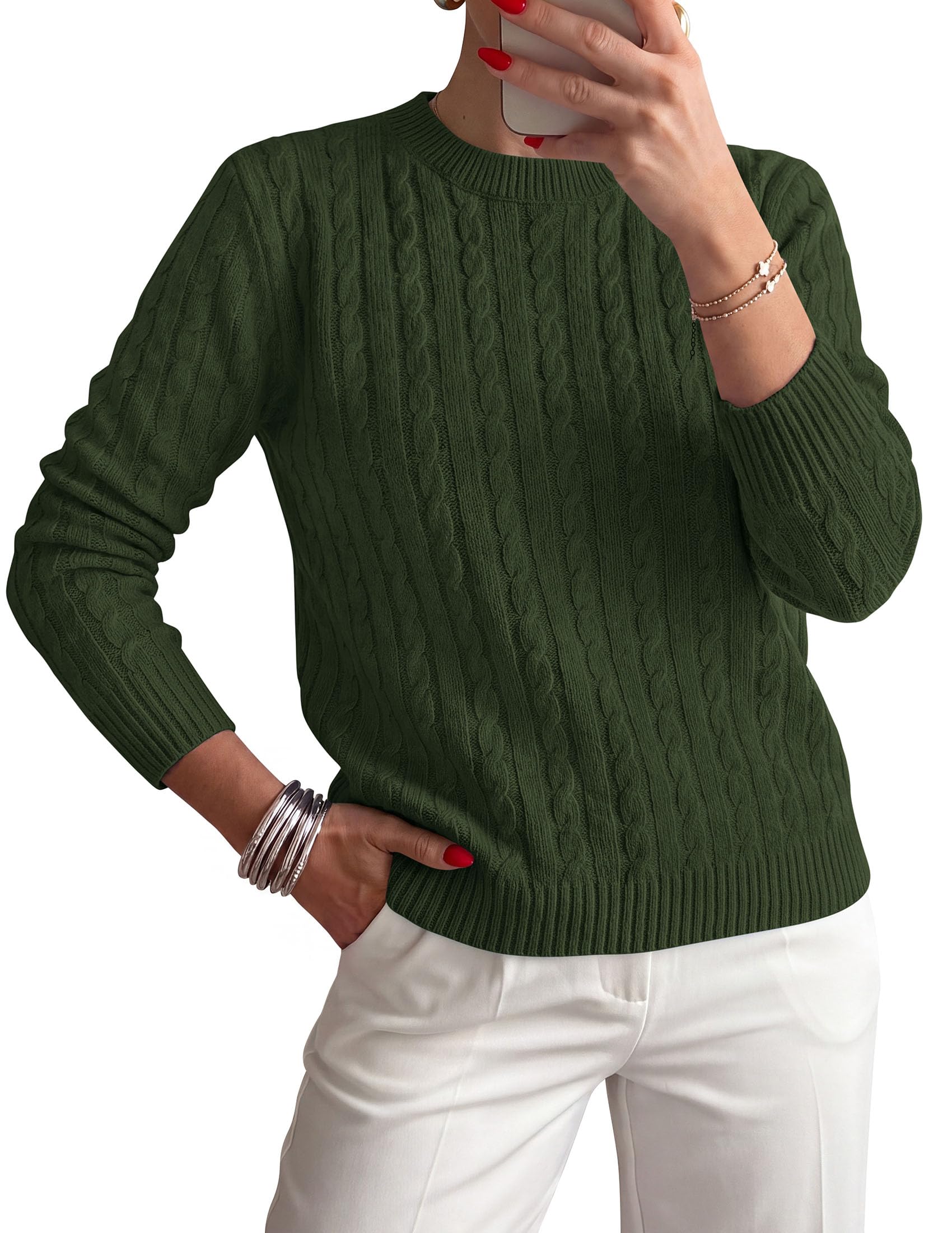 Womens Cable Knit Crewneck Fall Sweater Long Sleeve Tops 2026