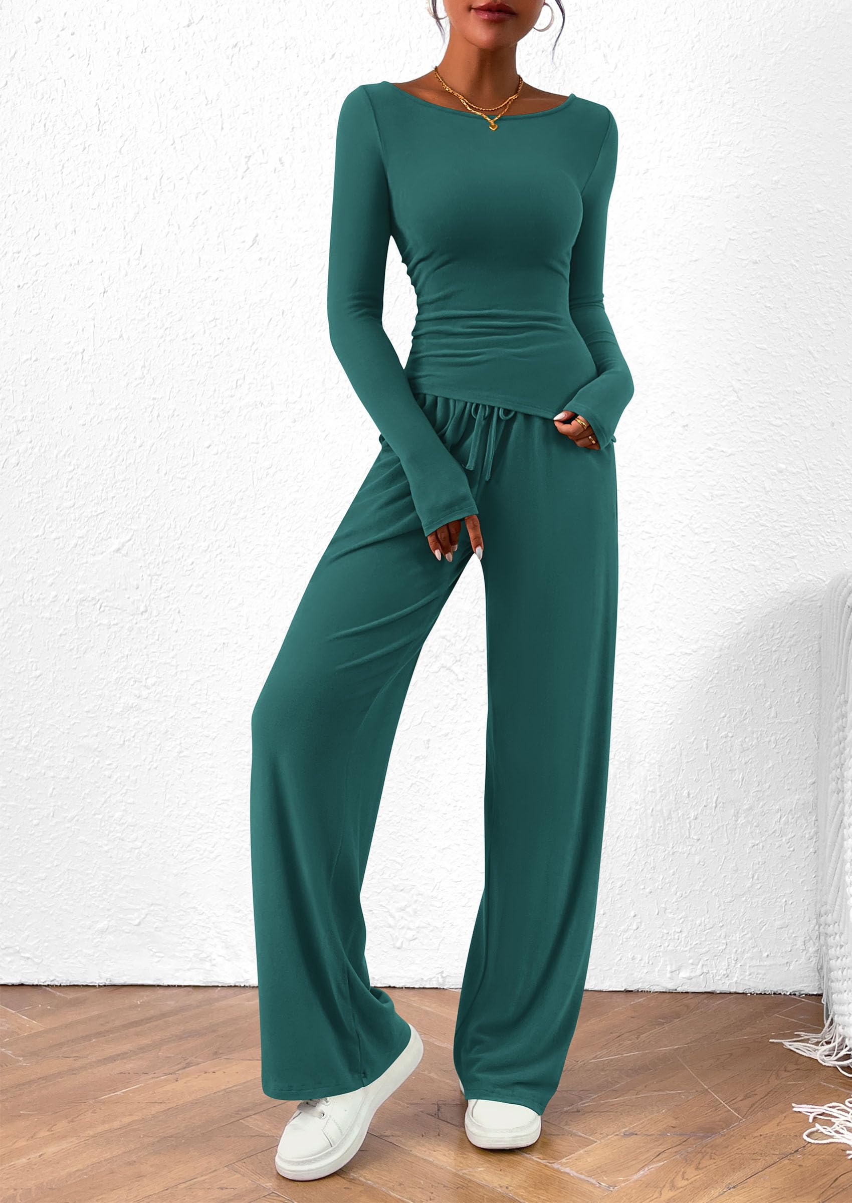Women's 2 Piece Lounge Sets Airport Outfits(Blue Green,XS)