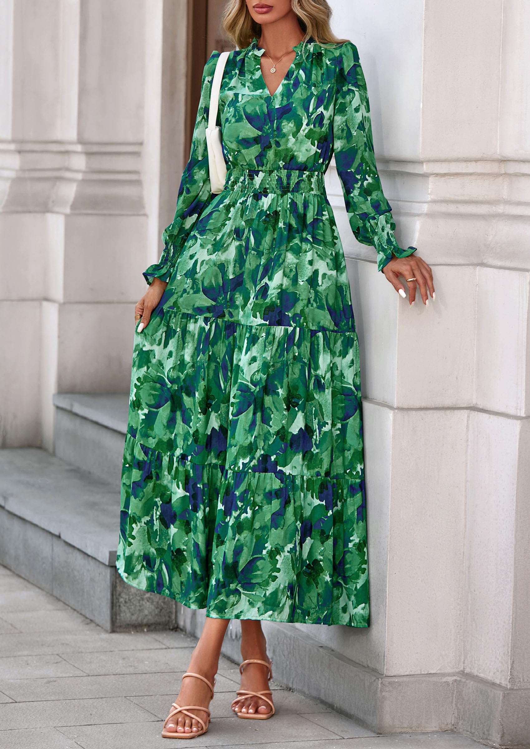 Women's Floral Maxi Dress Fall A Line Wedding Guest Dresses