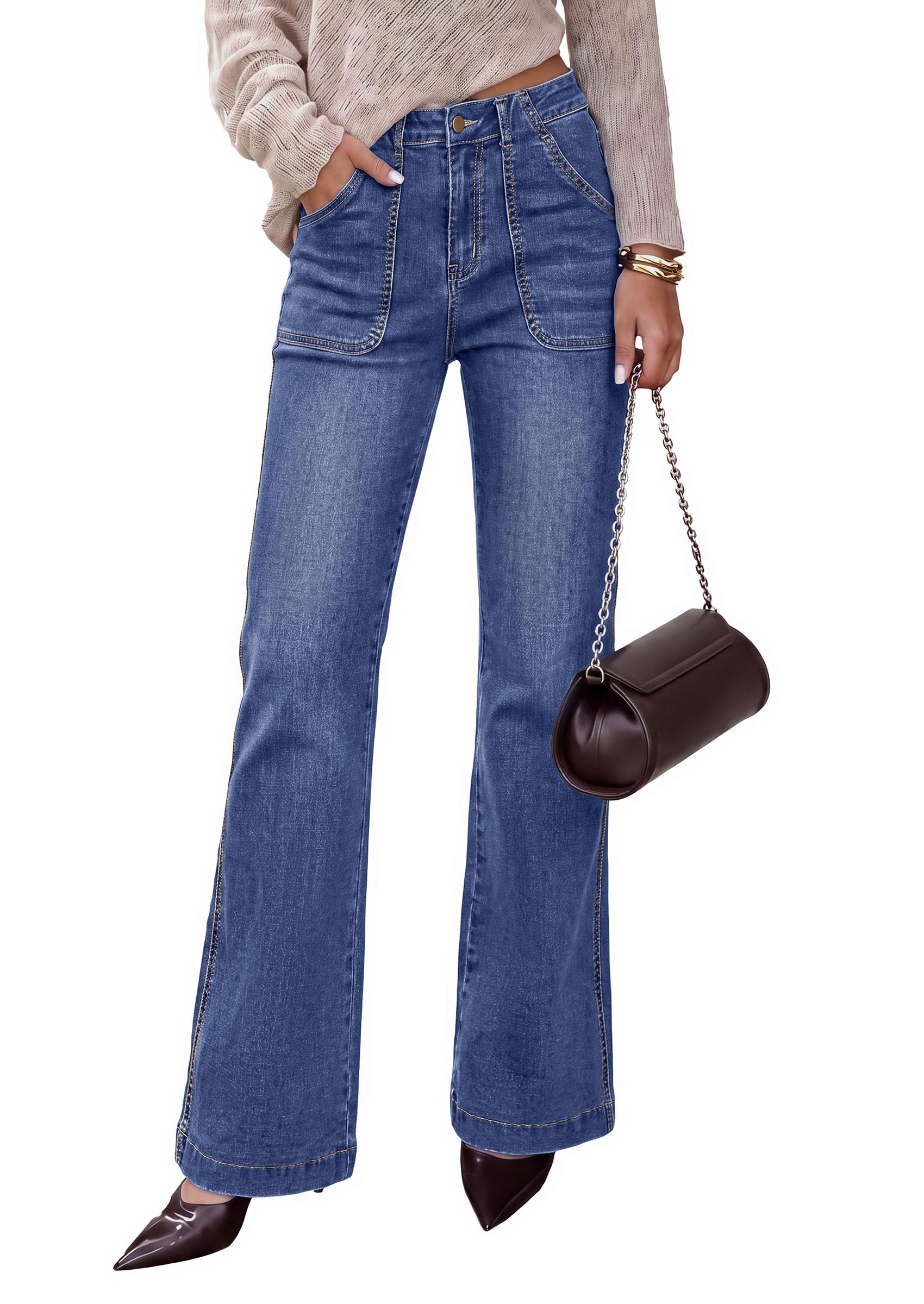 Womens High Waisted Wide Leg Jeans Demin Pants