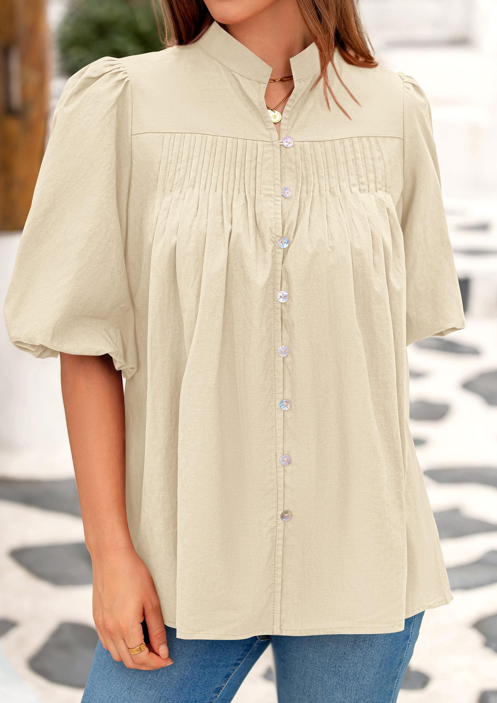 Short Sleeve Henley Shirts for Women,Apricot,S
