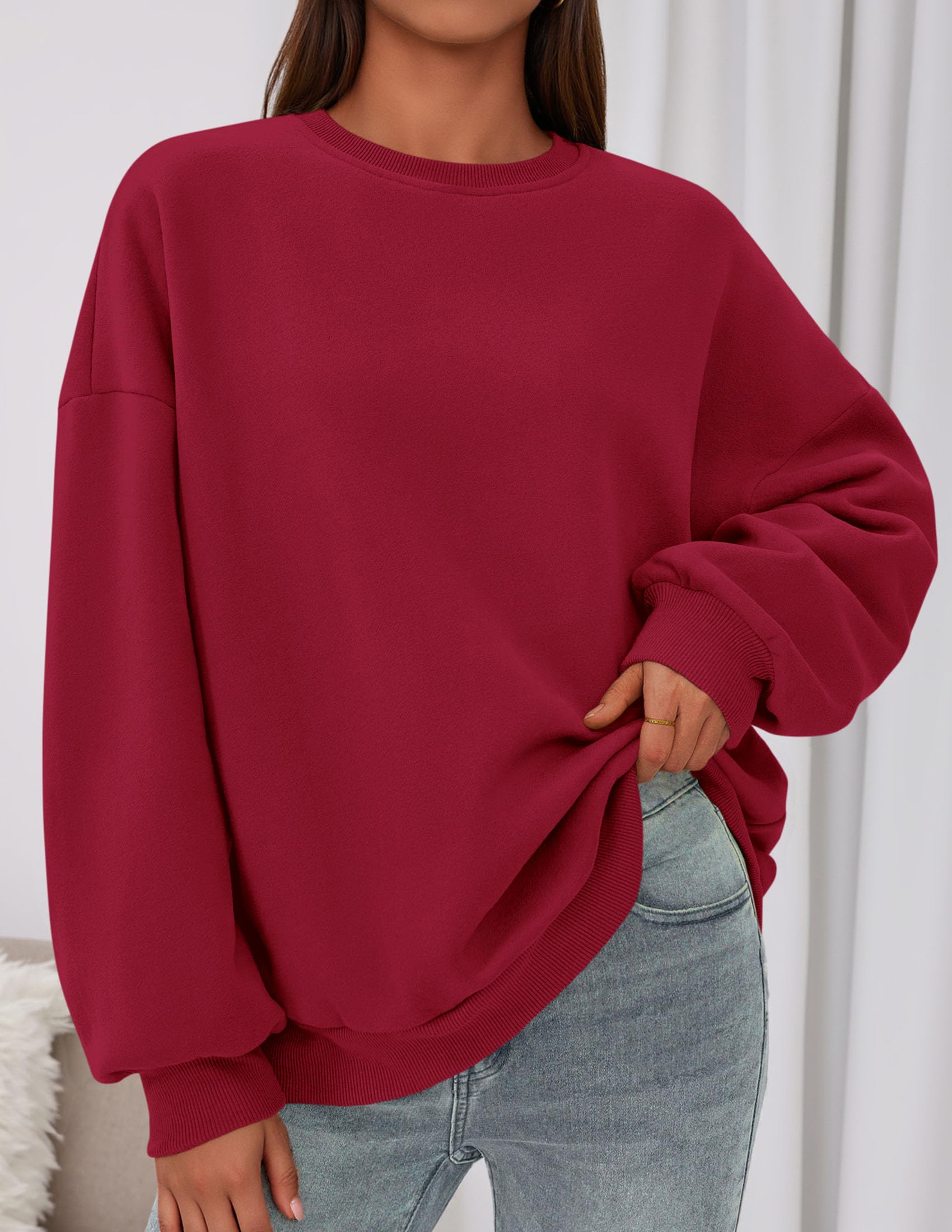 Womens Oversized Crewneck Sweatshirt 2026 Fall Outfits Red