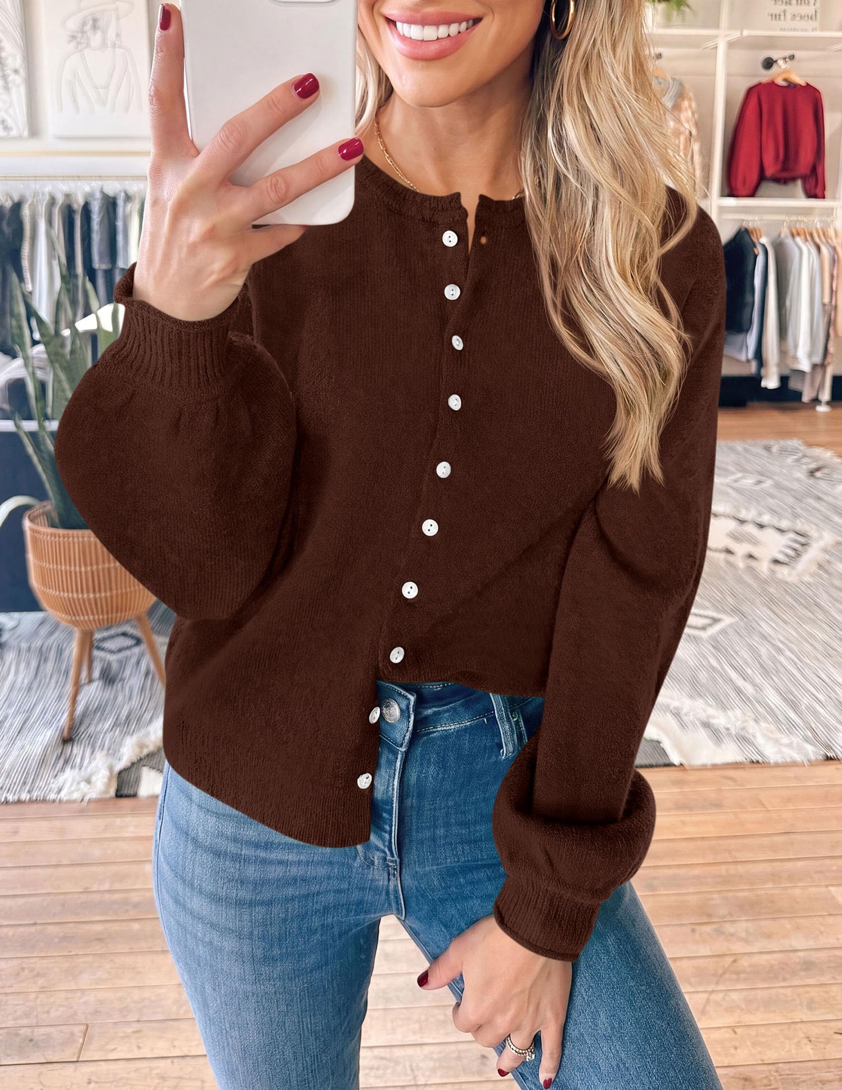 Women's Knit Button Up Cardigan Fall Lightweight Cozy Sweaters