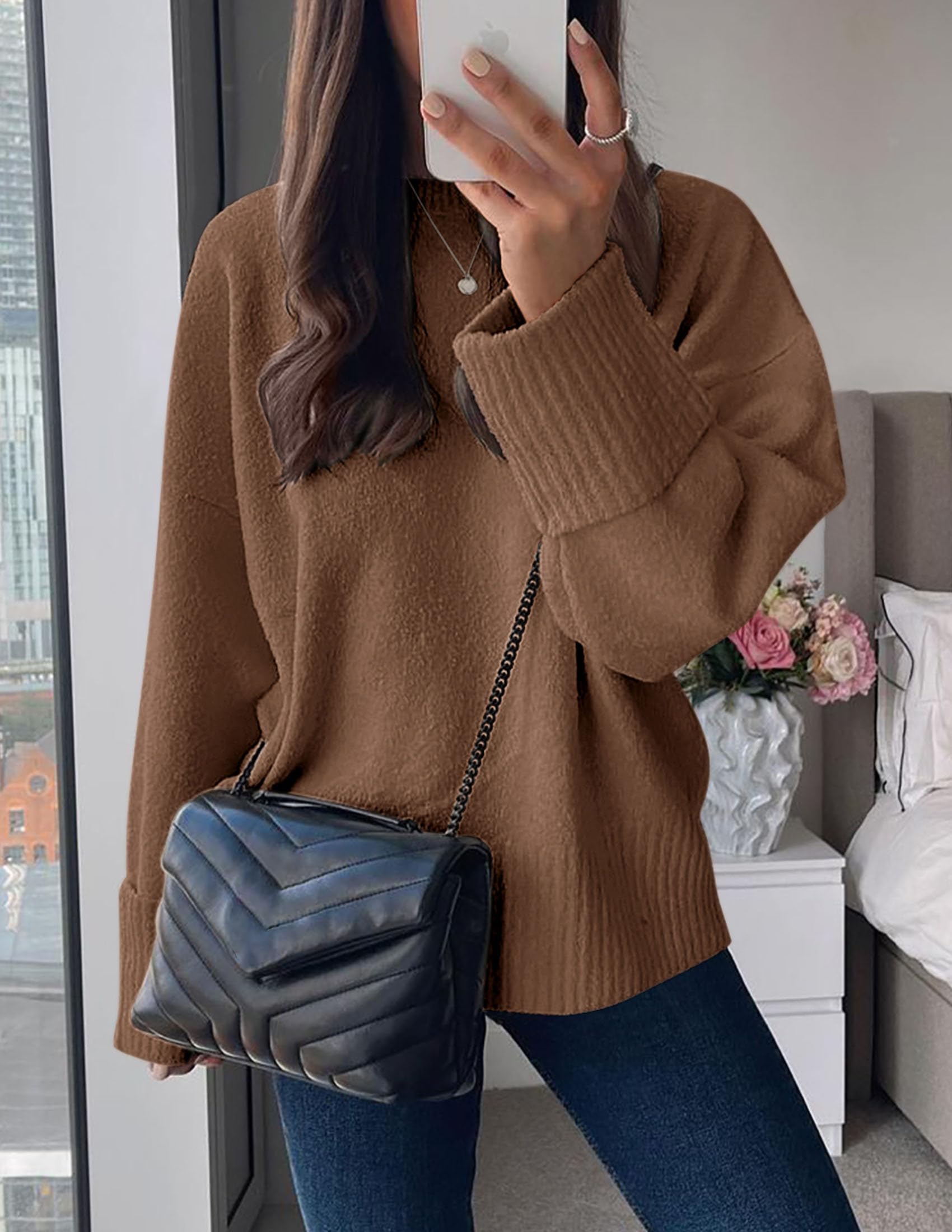 Women's Fall Fashion Cozy Oversized Sweaters(Brown,XS)