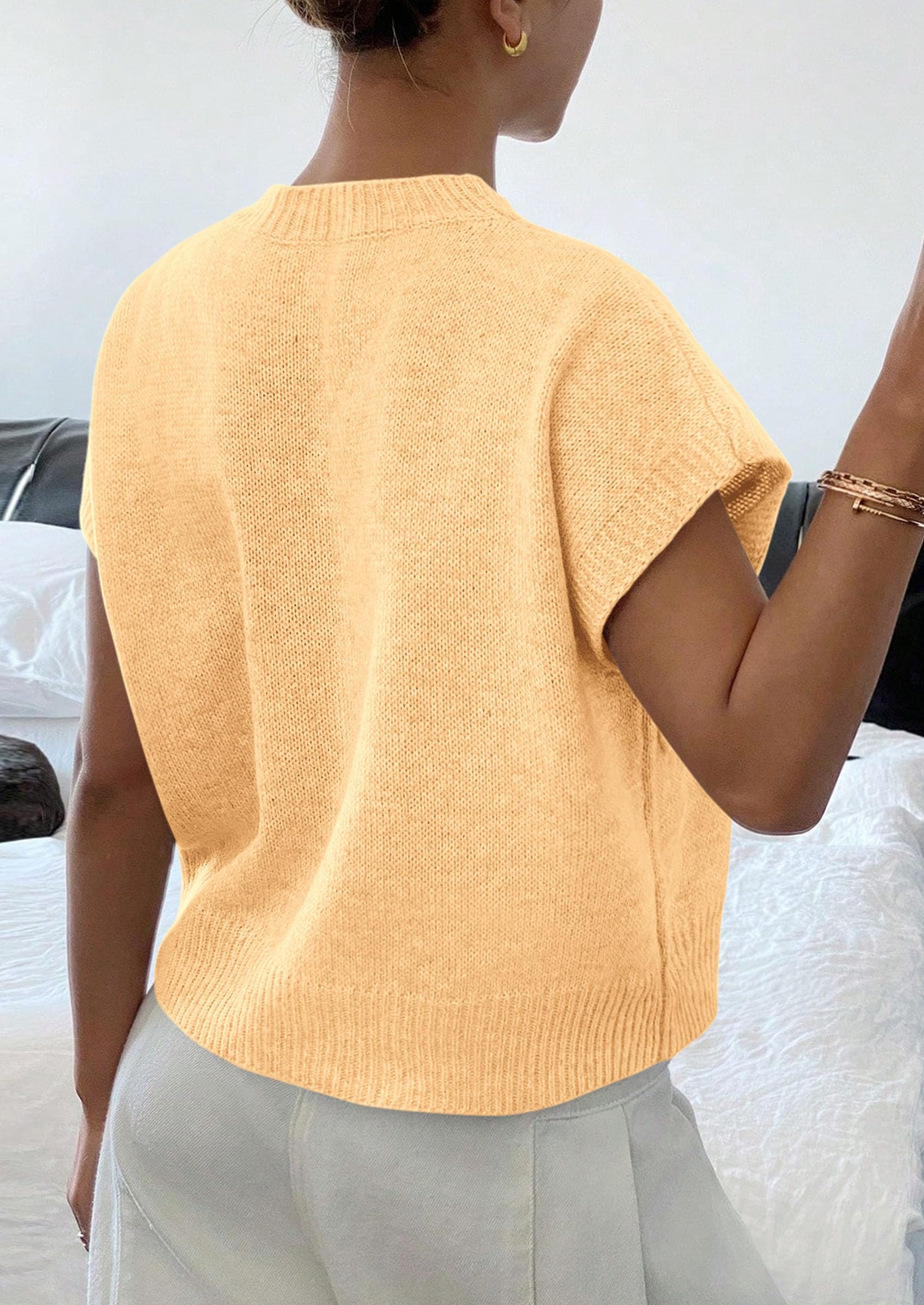 Women's Summer Short Cap Sleeve Sweater Vest (Yellow,S)