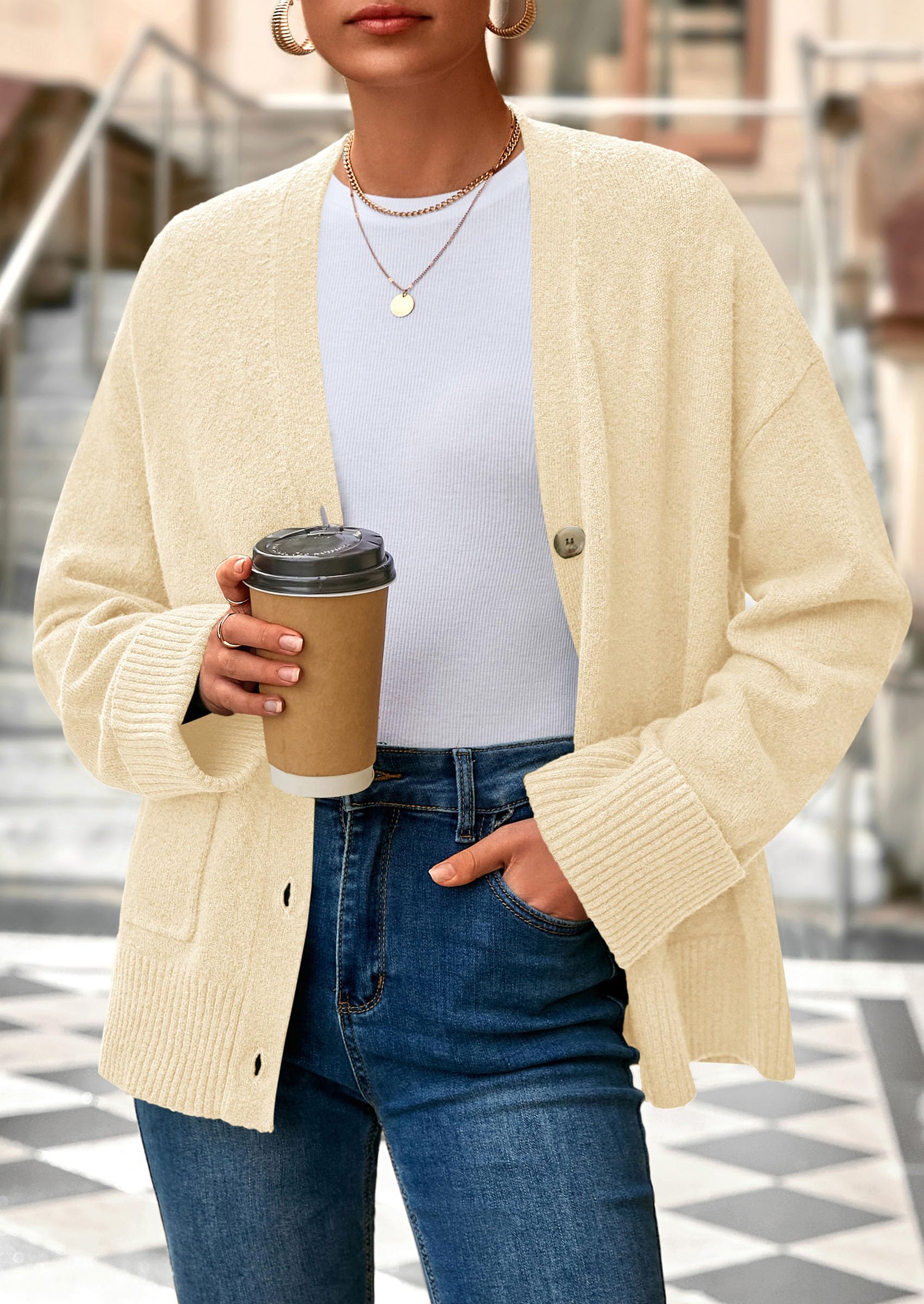 Women's Winter Oversized Cardigan Sweaters (Beige,S)
