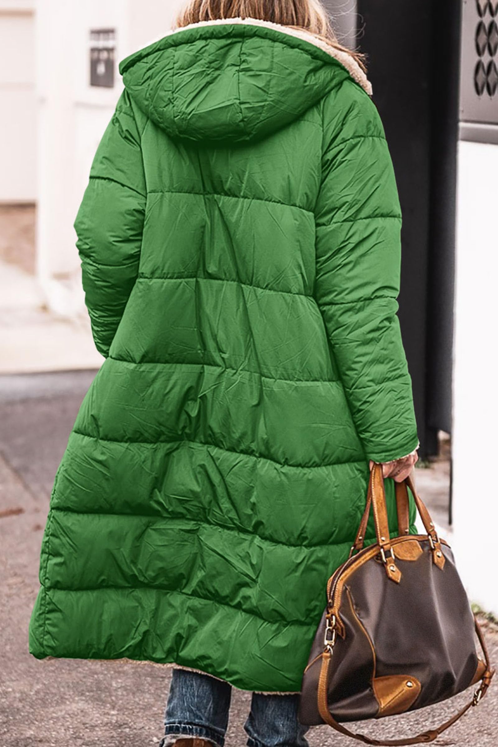Women's Winter Fleece Warm Long Coats(Green,Large)