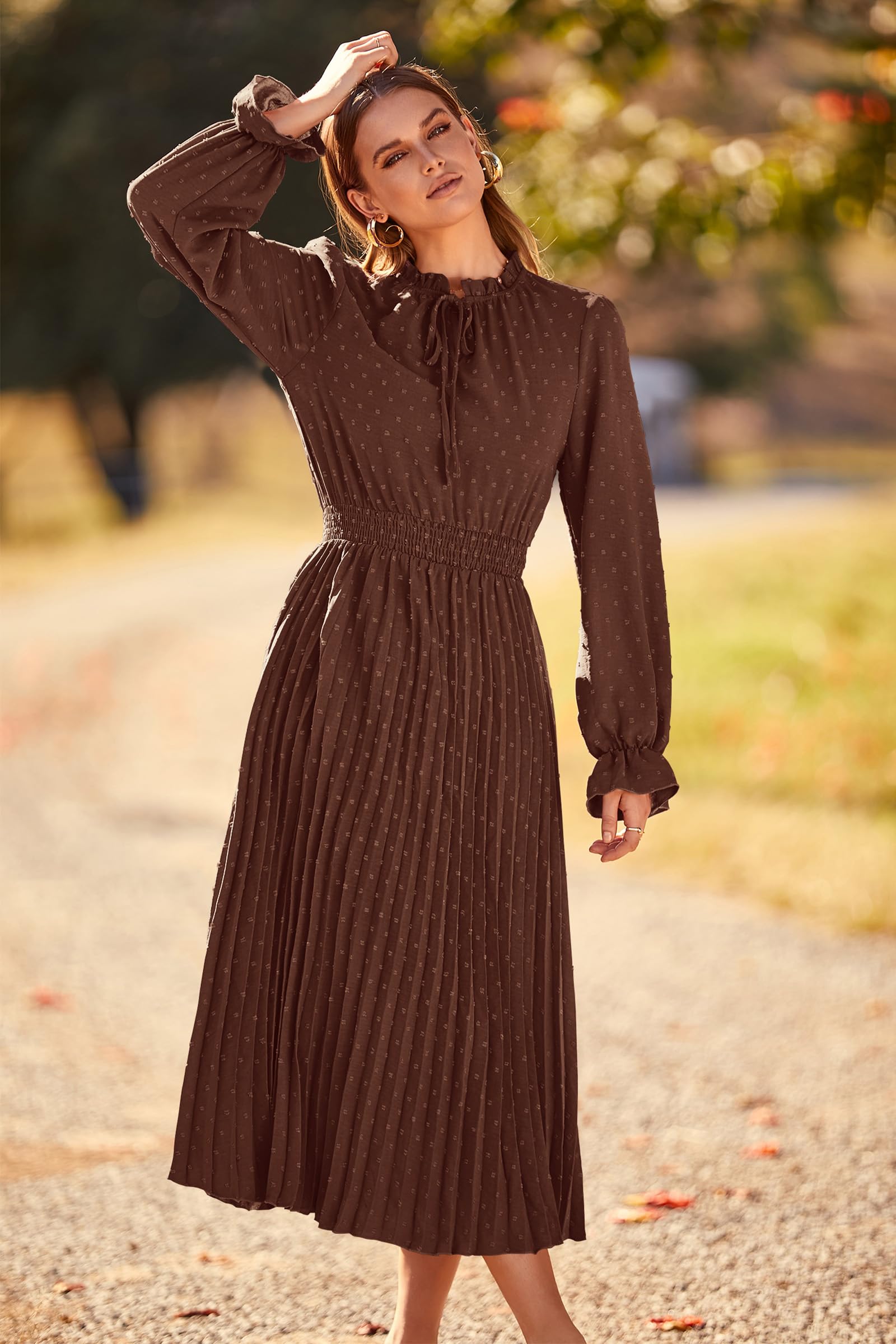 Women's Fall Midi Wedding Guest Dress(Dark Coffee,Small)