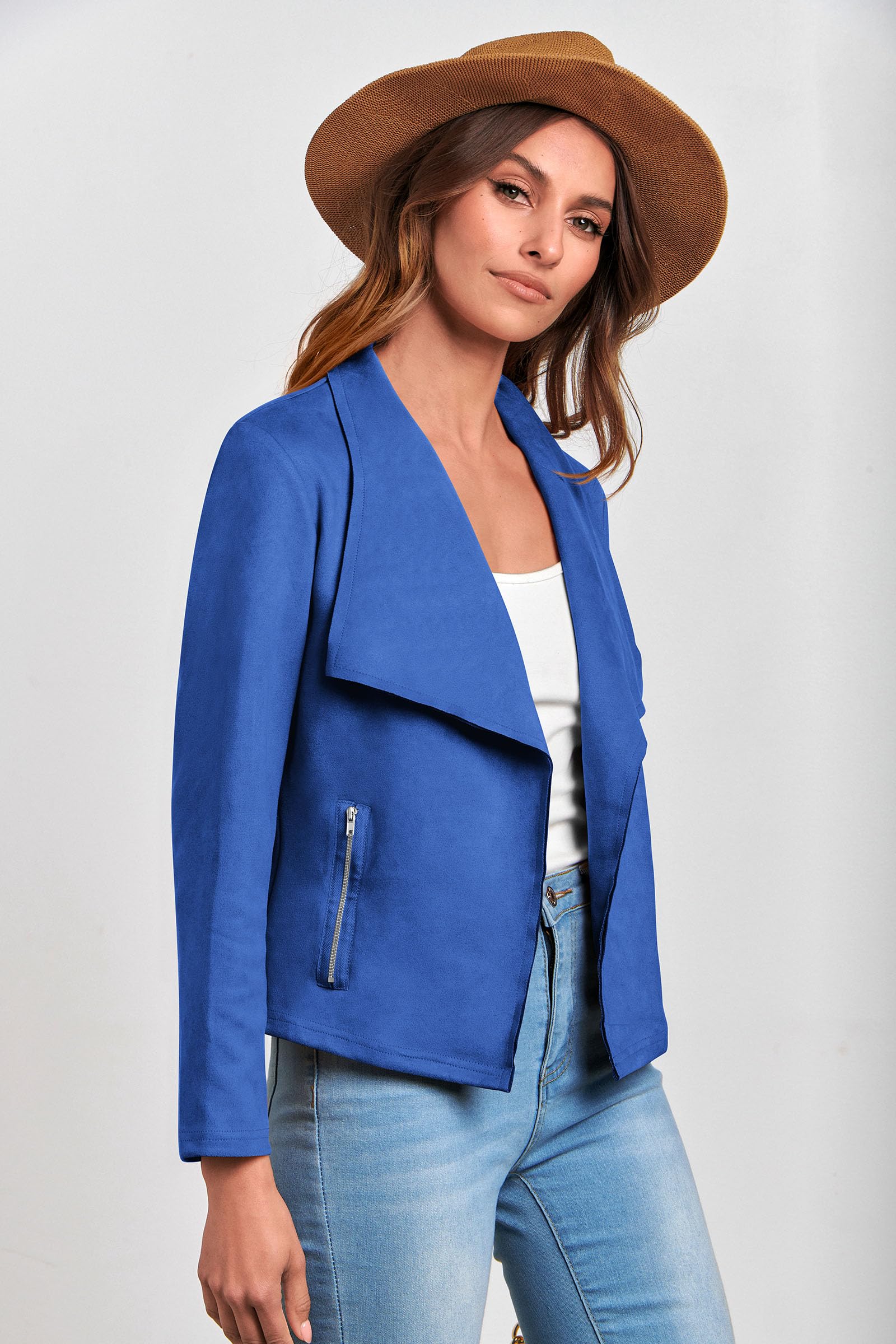 Women's Fall Fashion Faux Suede Jackets(Blue,Small)