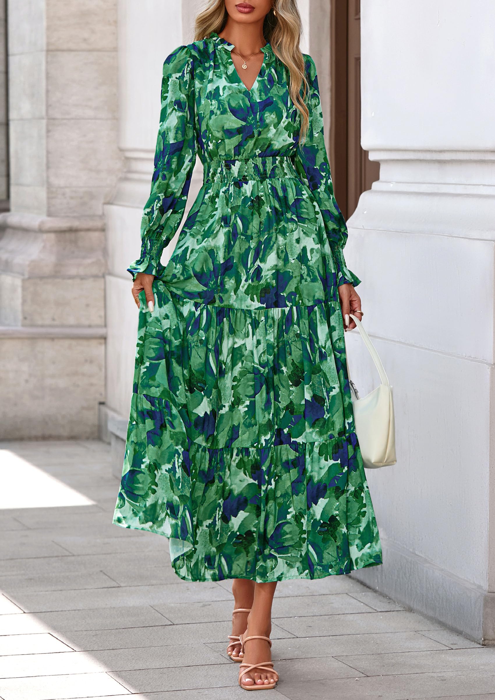 Women's Floral Maxi Dress Fall A Line Wedding Guest Dresses