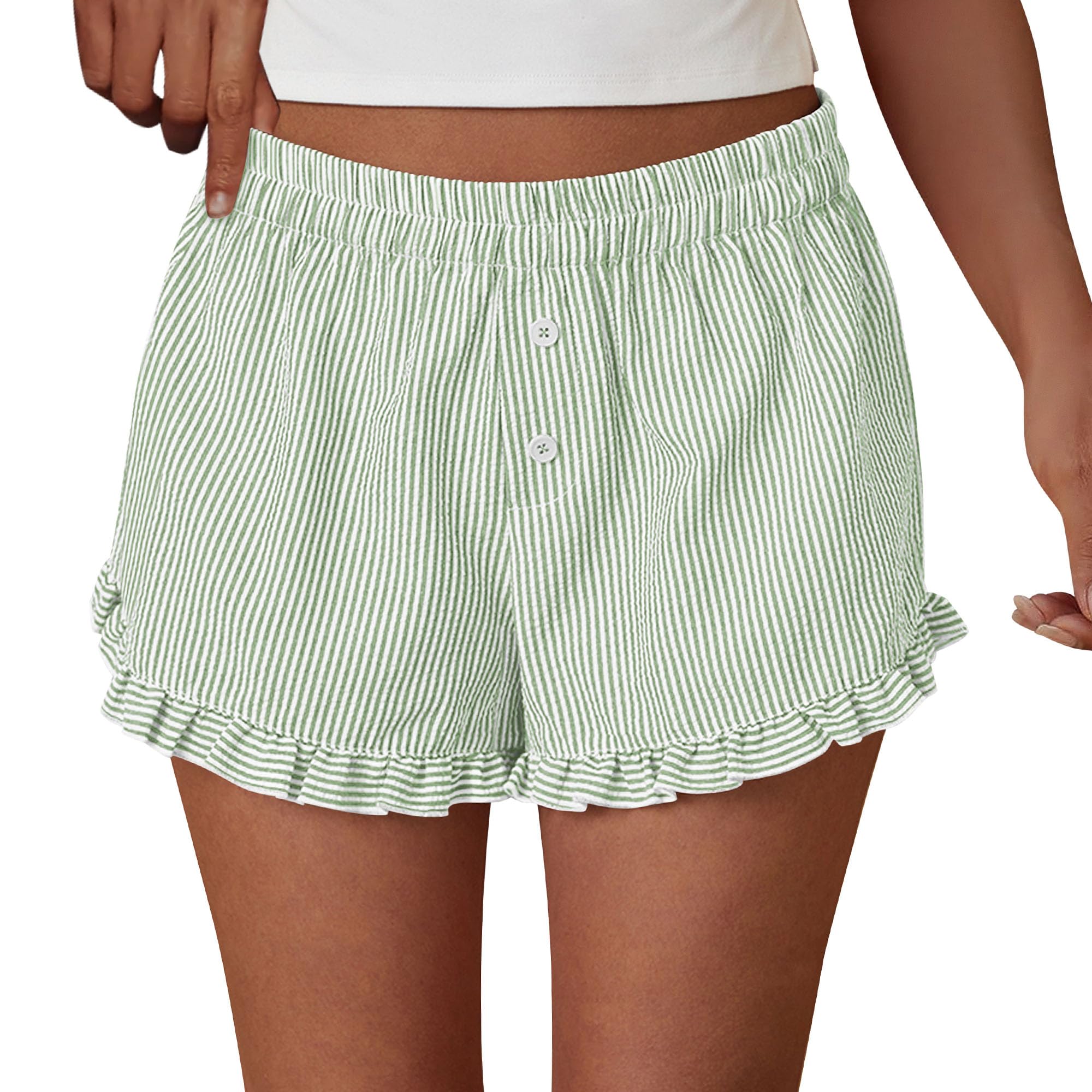 Womens Boxer Shorts Striped Gingham Ruffle Pajama Bottoms