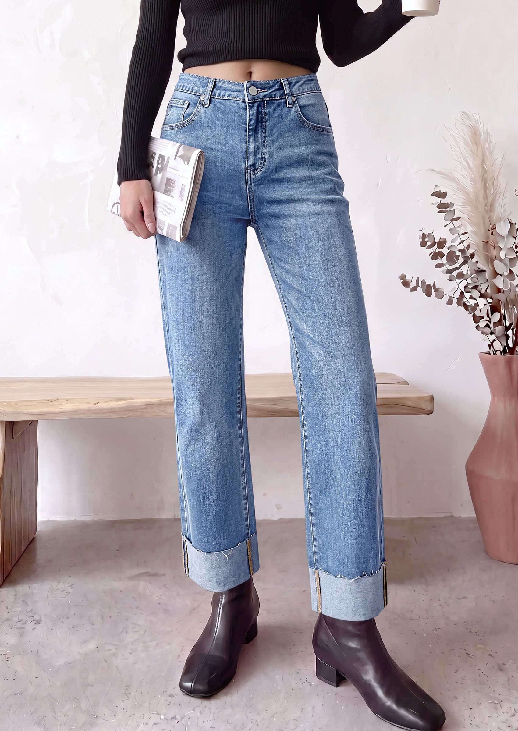 Women's Baggy Denim Jeans Wide Leg Pants Dusk Blue 4