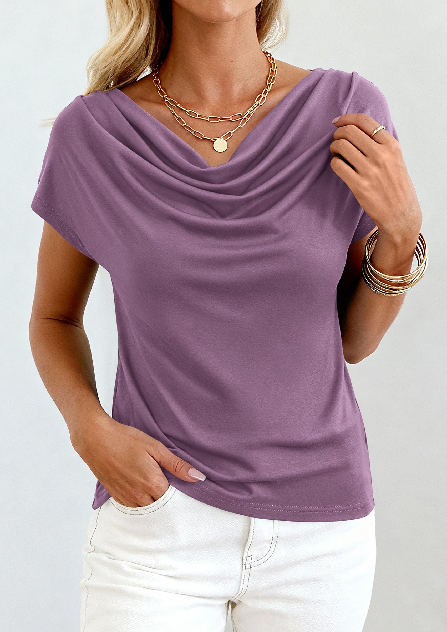 Womens Tops Dressy Business Casual Work Blouses, Purple,XS