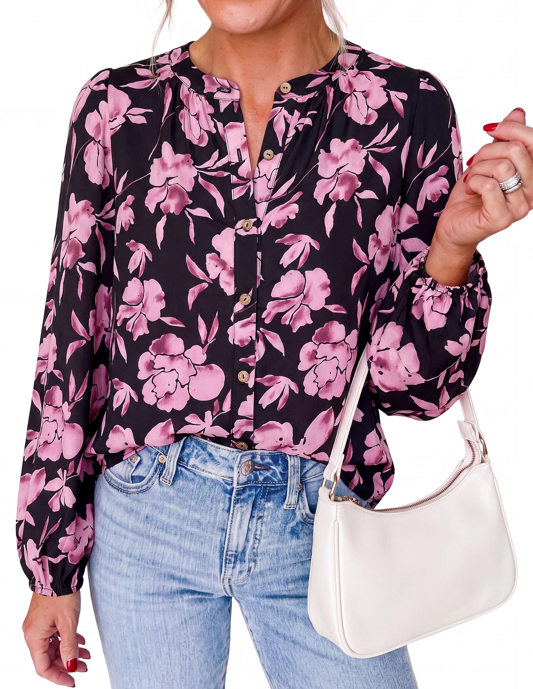 Women's Boho Tops Fall Long Sleeve Button Down Floral Blouses