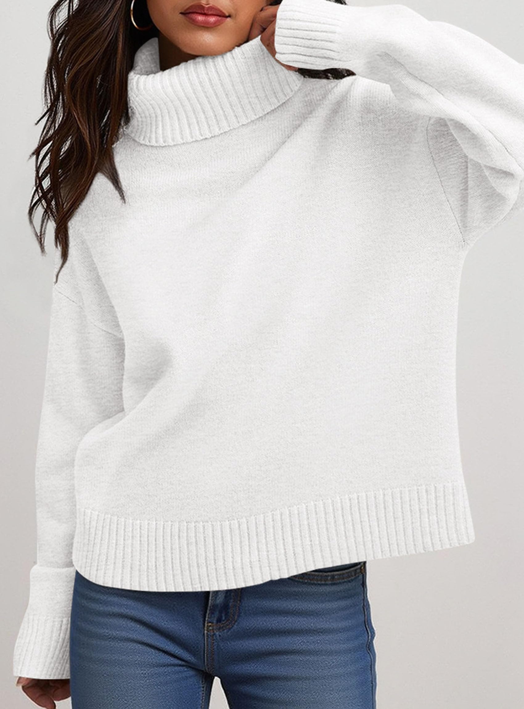 Womens Turtleneck Long Sleeve Knit Sweater,White,S