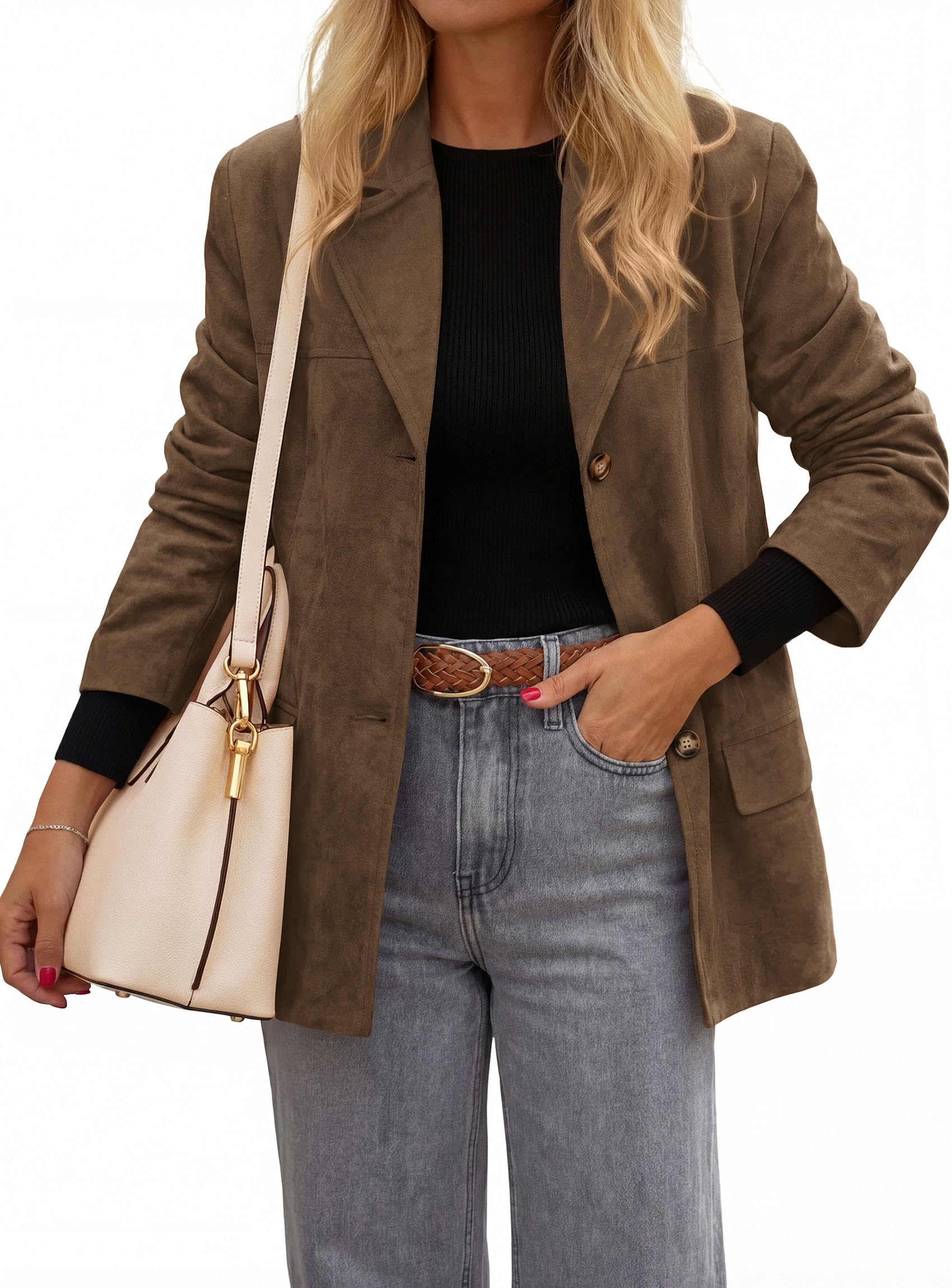 Blazers for Women Western Fall Faux Suede Jacket Brown