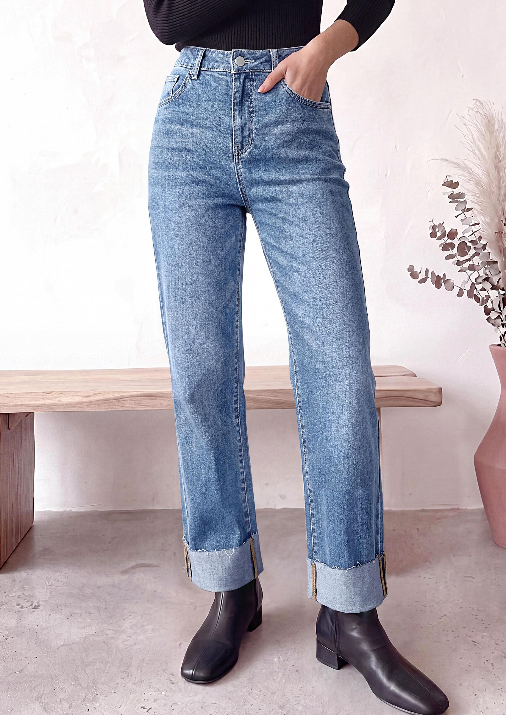 Women's Baggy Denim Jeans Wide Leg Pants Dusk Blue 4