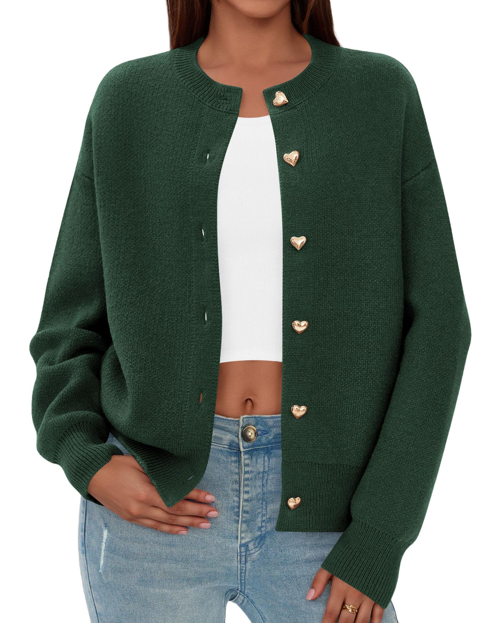 Women's Long Sleeve Button Up Cardigan,Dark Green,S