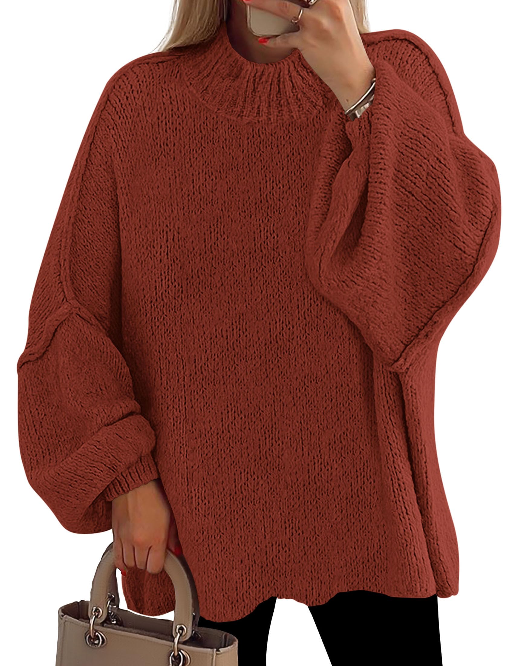 Women's Oversized Sweaters Fall Clothes (Burnt Orange,S)