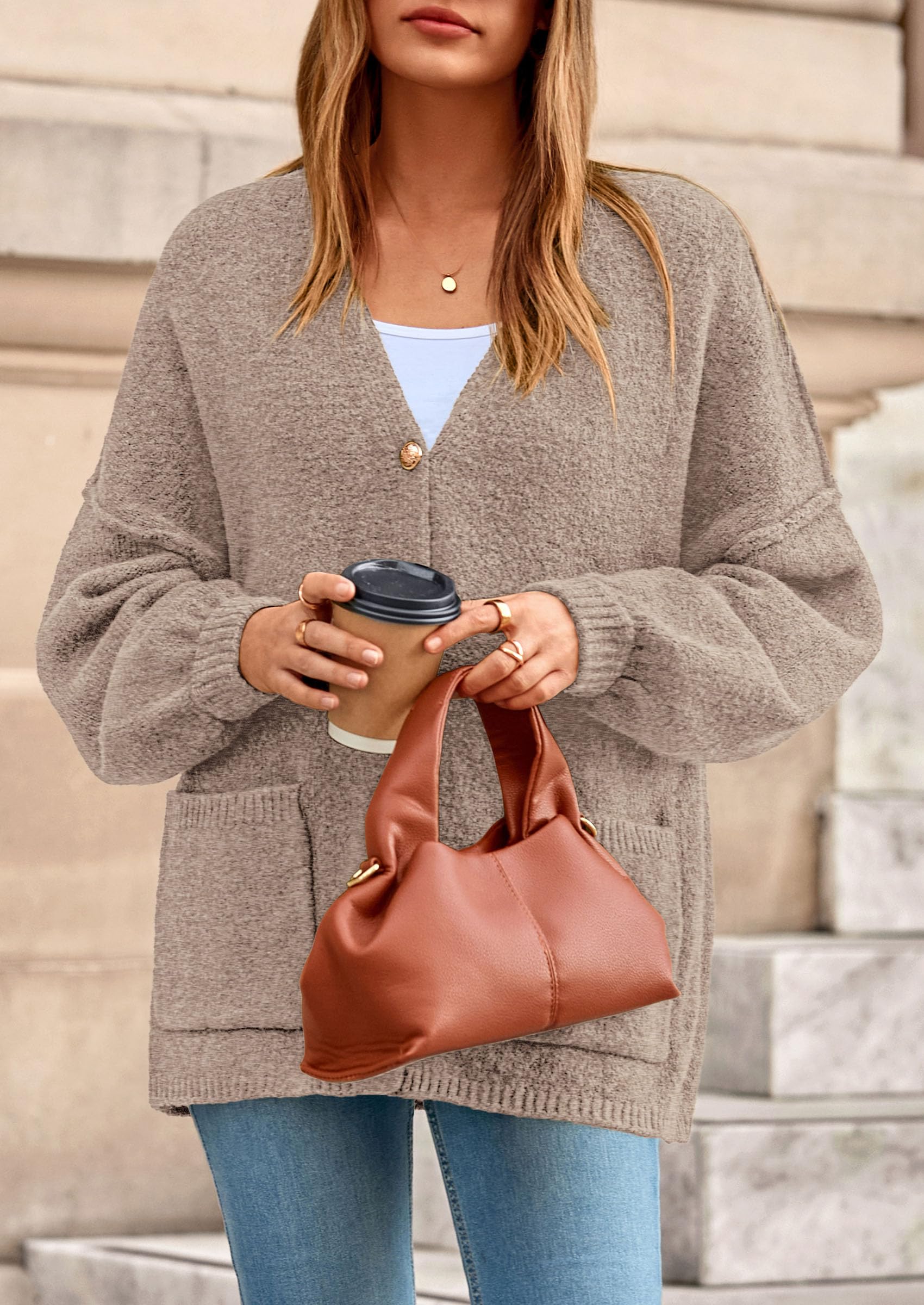 Oversized Chunky Cardigan Sweaters for Women Light Khaki,S