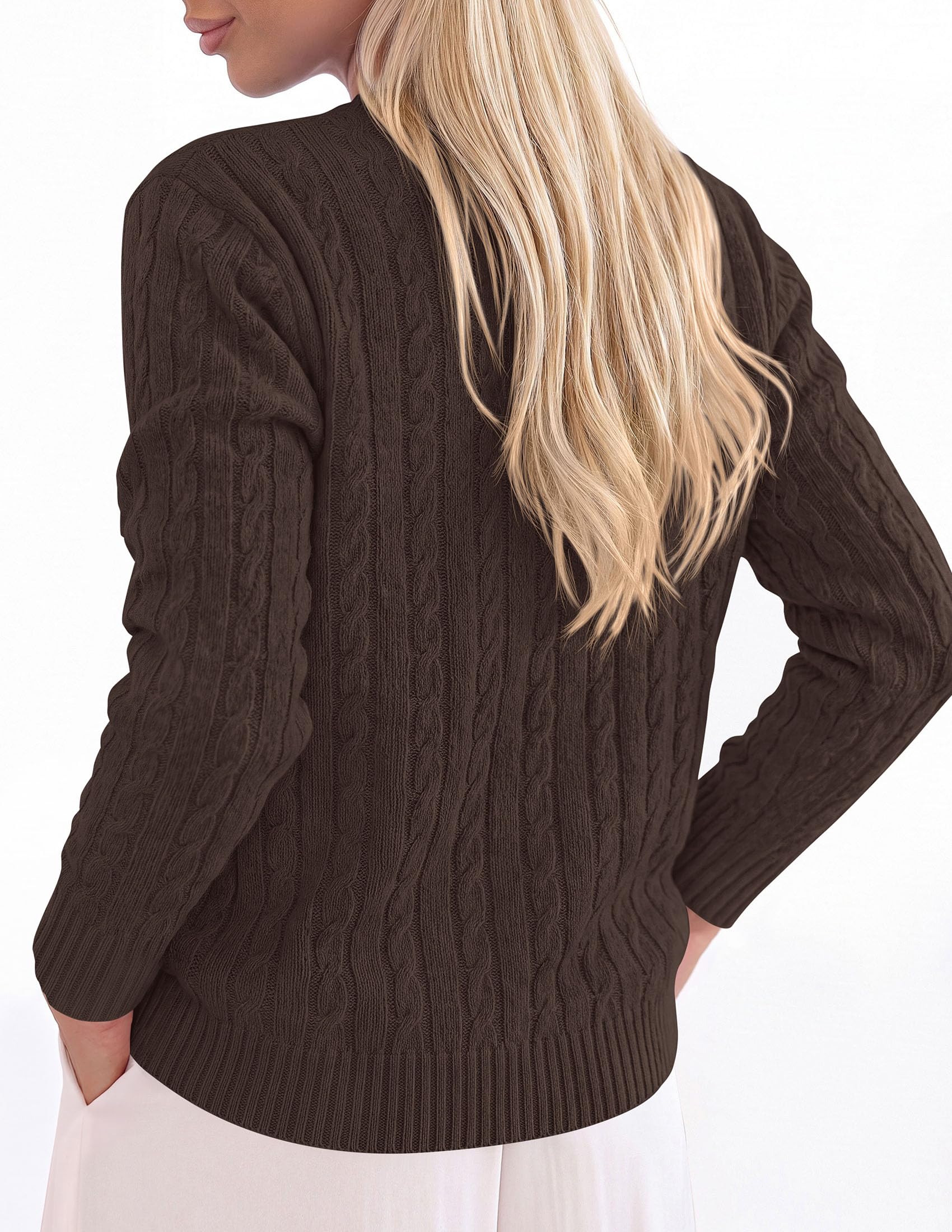 Womens Cable Knit Crewneck Fall Sweater Long Sleeve Tops 2026