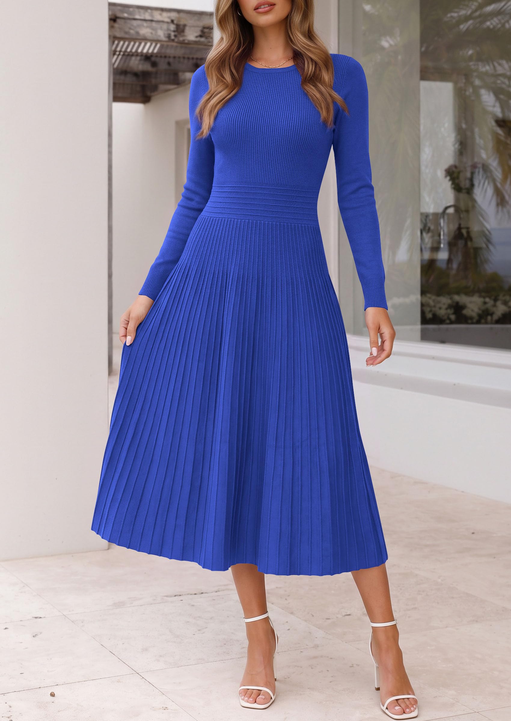 Women's Long Sleeve Knit Maxi Sweater Dress,Blue,S