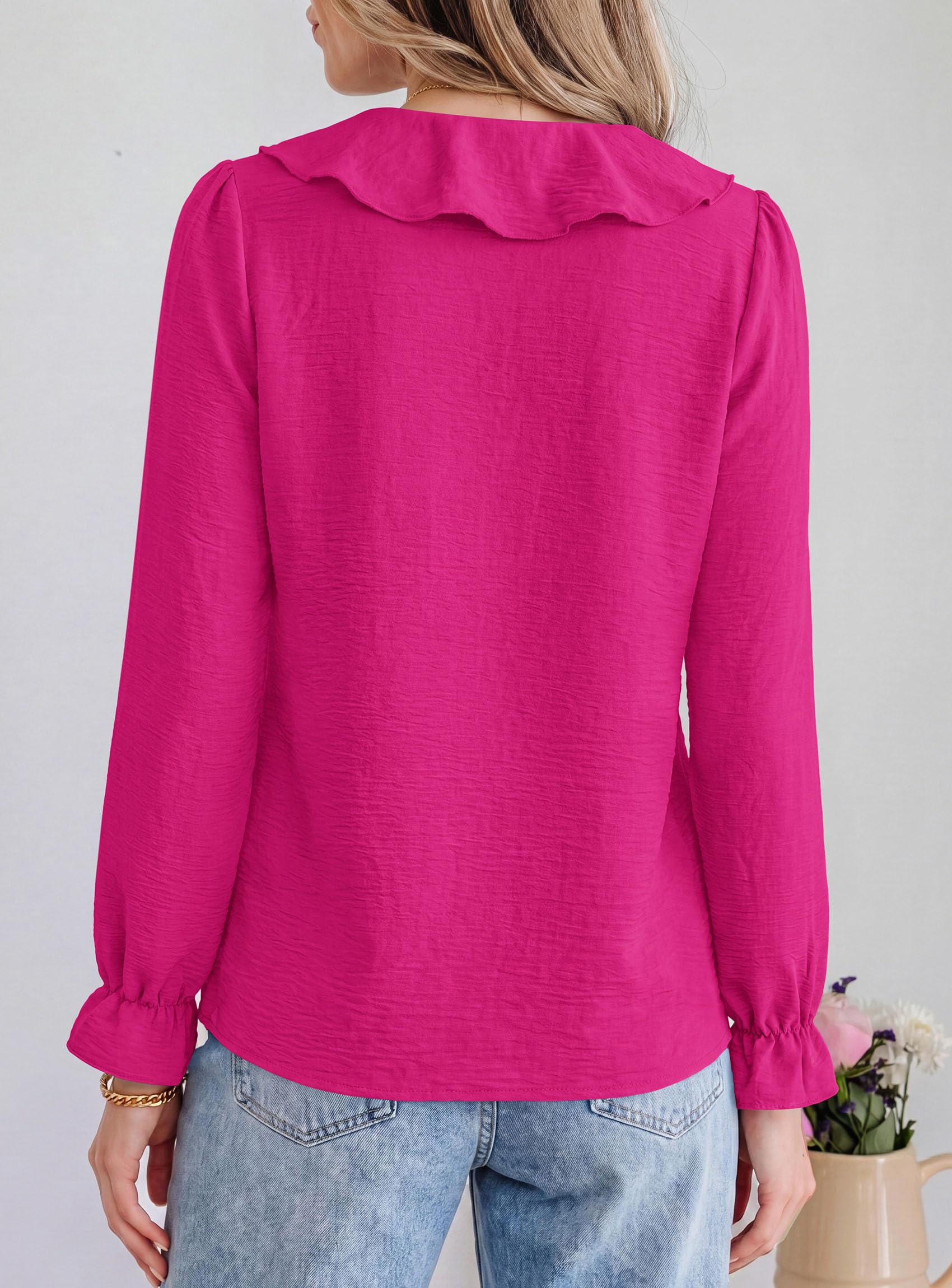Women Early Fall Fashion Dressy Casual Blouses Rose Red,S