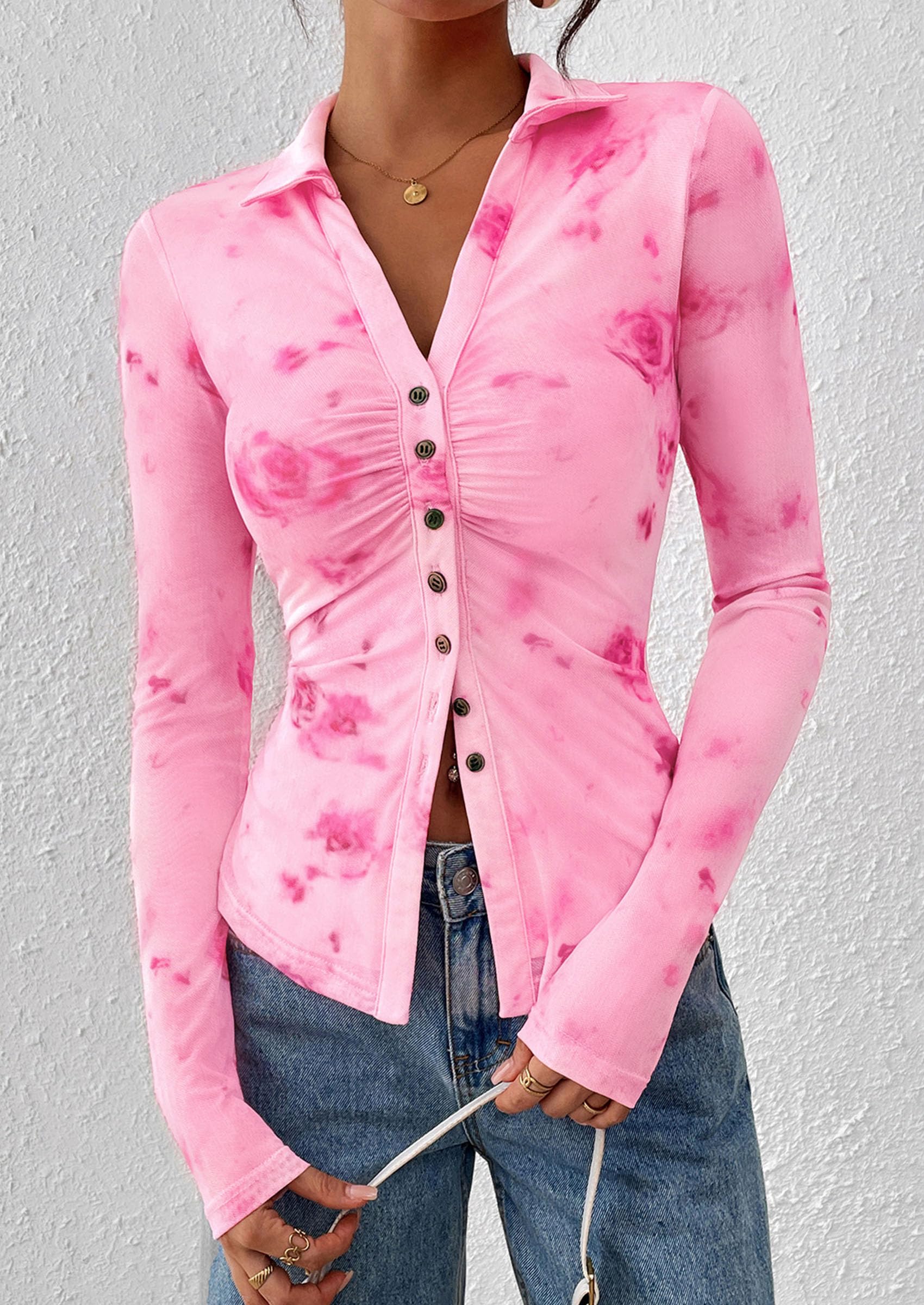Women's Button Down Shirts Boho Mesh Floral Going Out Tops