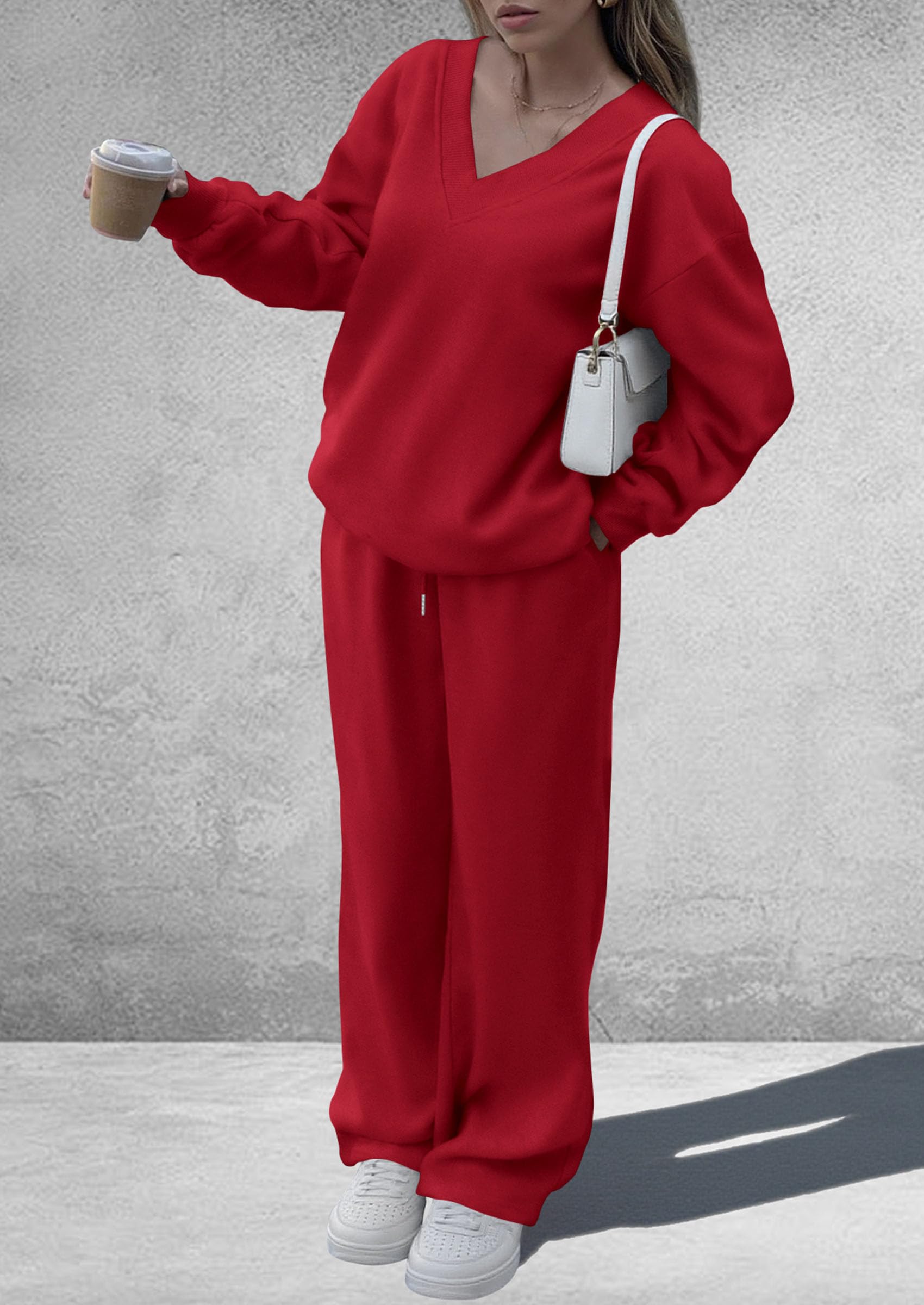 Womens 2 Piece Outfits Fall Sweatsuits,Red,S