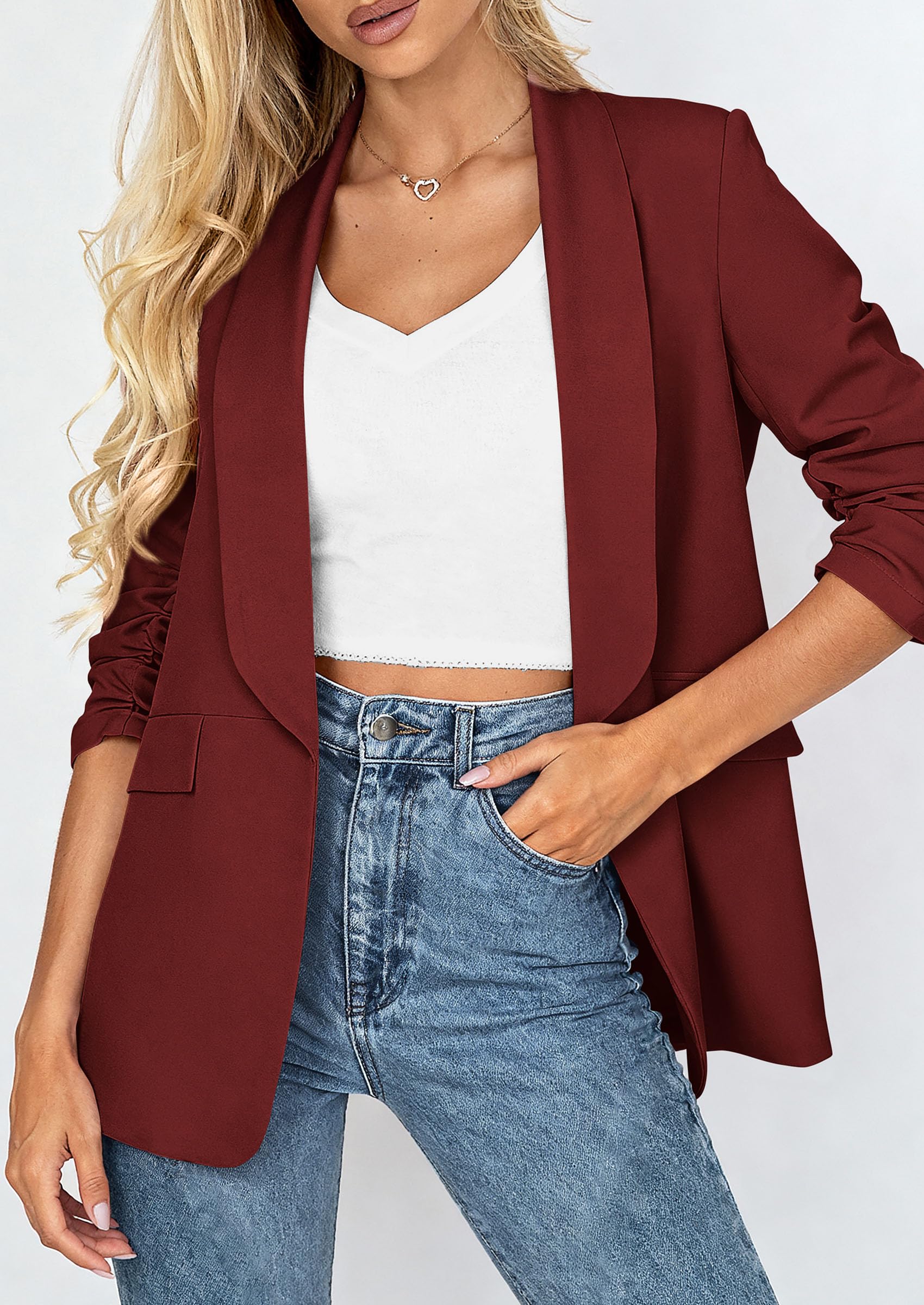Women's Summer Blazers Business Casual Outfits Burgundy,XS