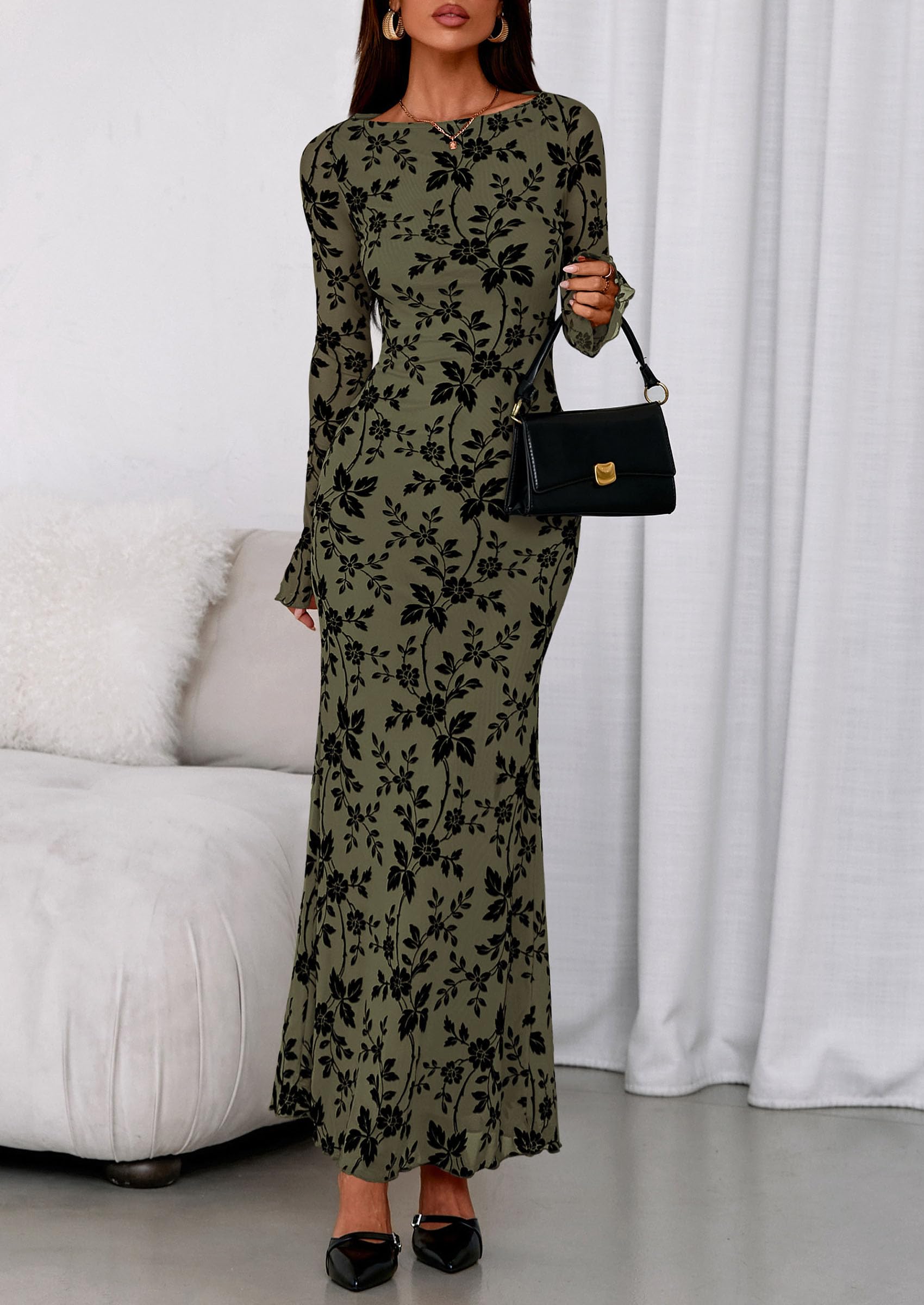 Women's Floral Bodycon Maxi Dress Wedding Guest Dresses