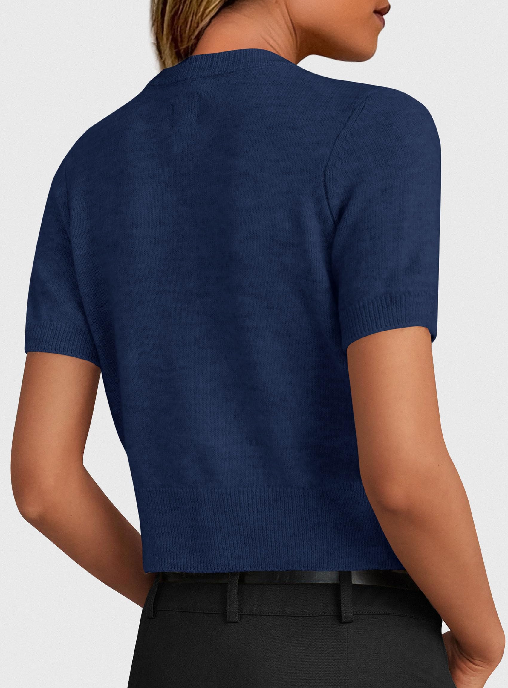 Womens Summer Cardigan Short Sleeve Sweater,Navy Blue,S