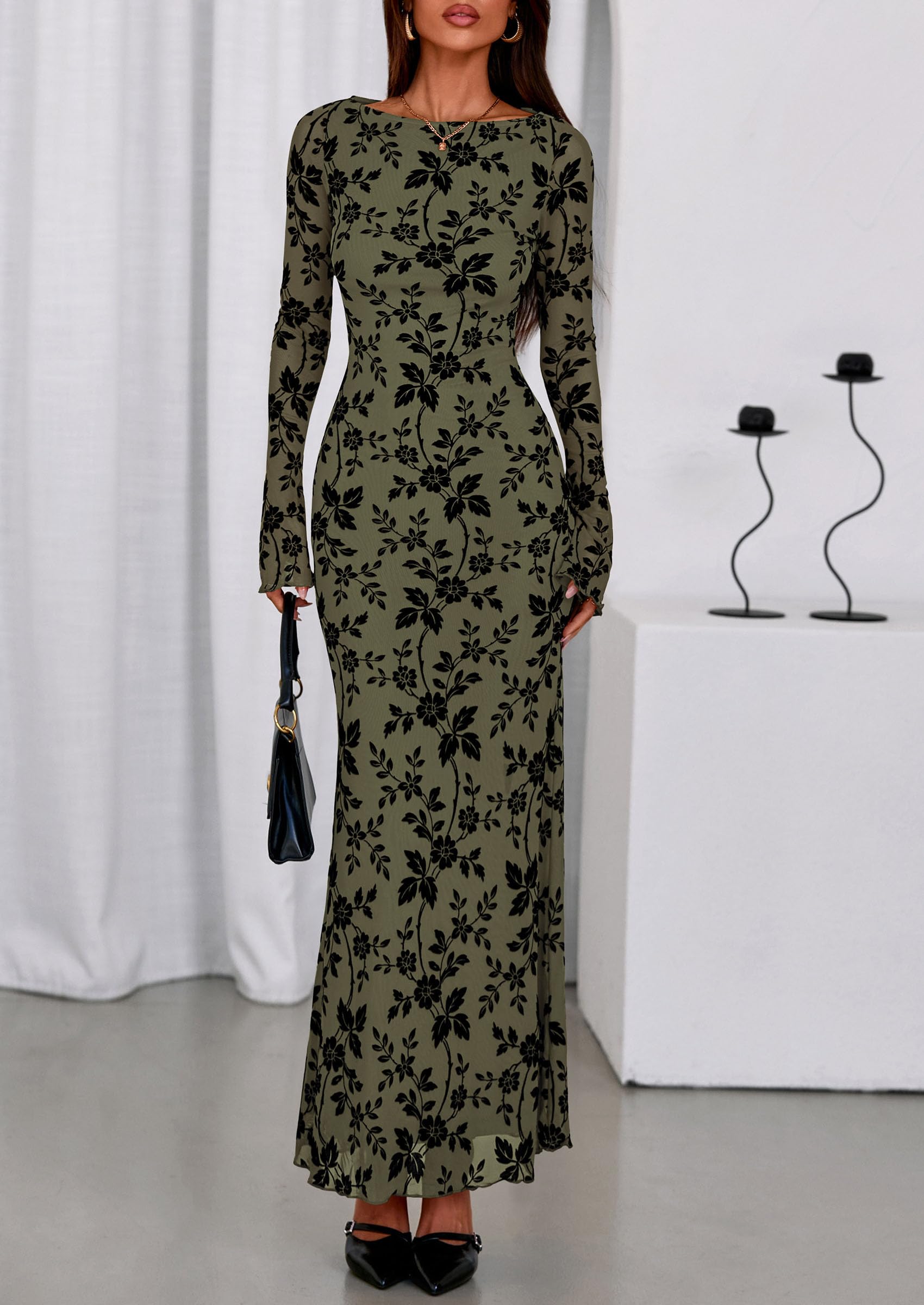 Women's Floral Bodycon Maxi Dress Wedding Guest Dresses
