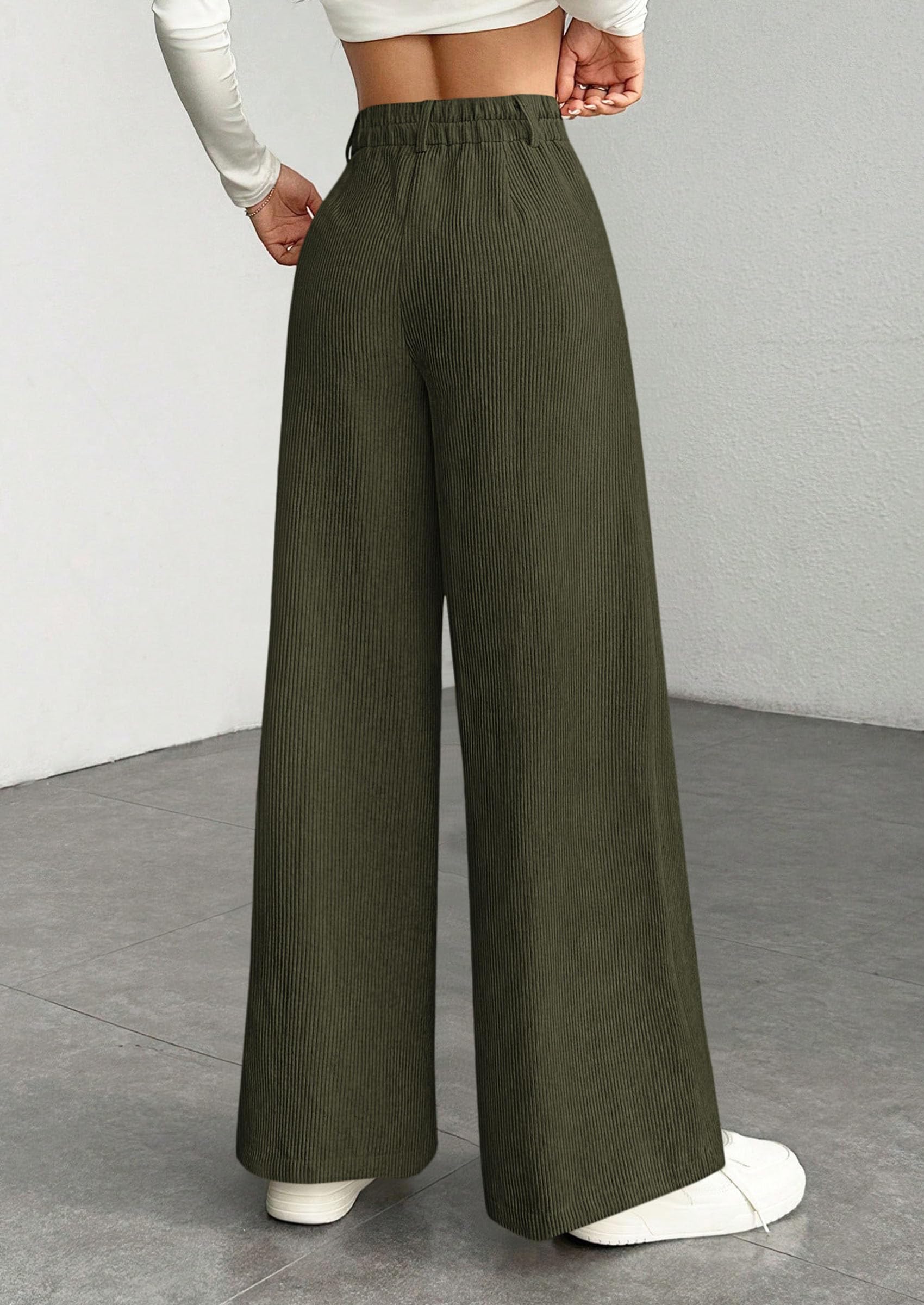 Women's High Waisted Corduroy Pants Casual,Army Green,M