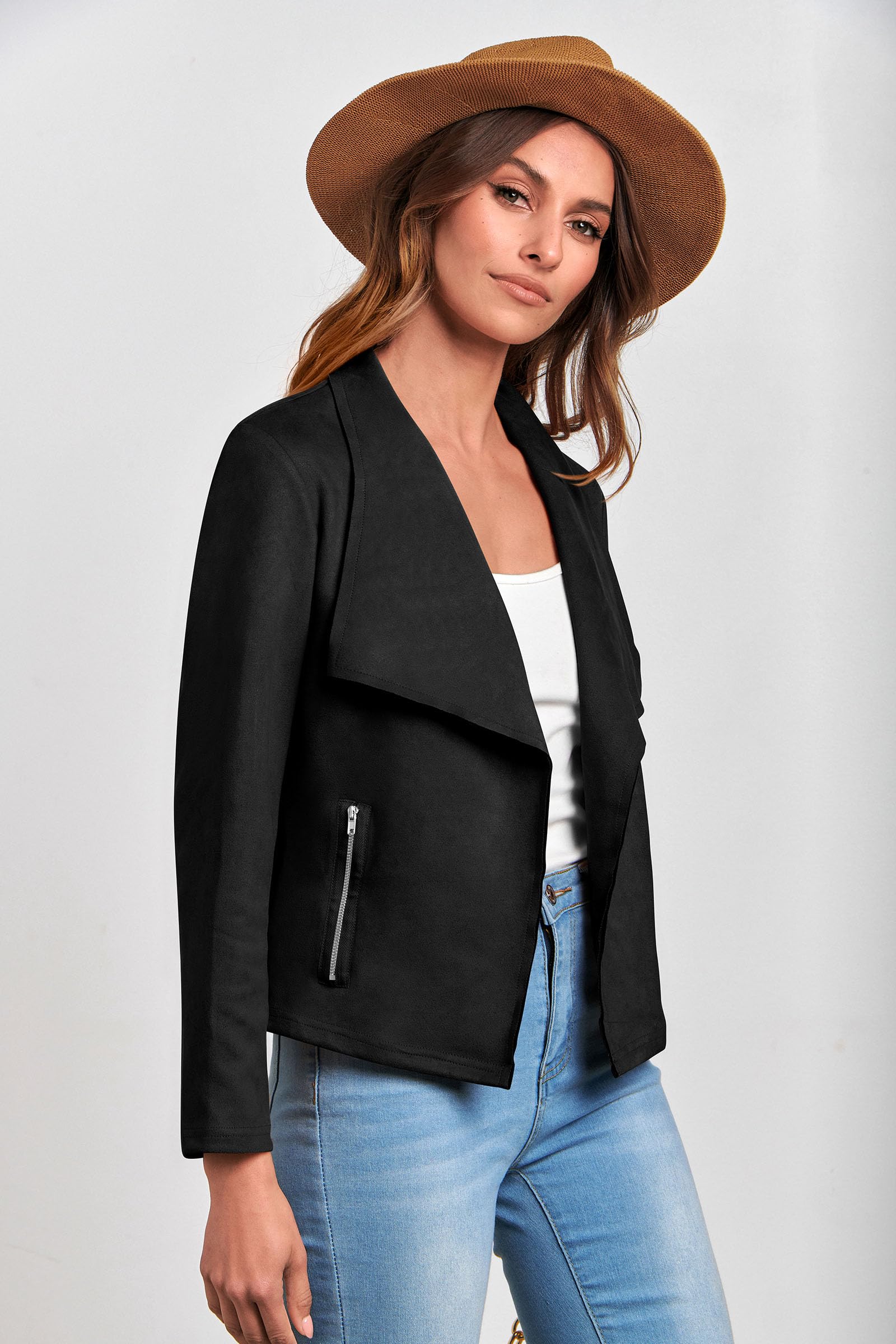 Women's Fall Fashion Faux Suede Jackets(Black,Small)