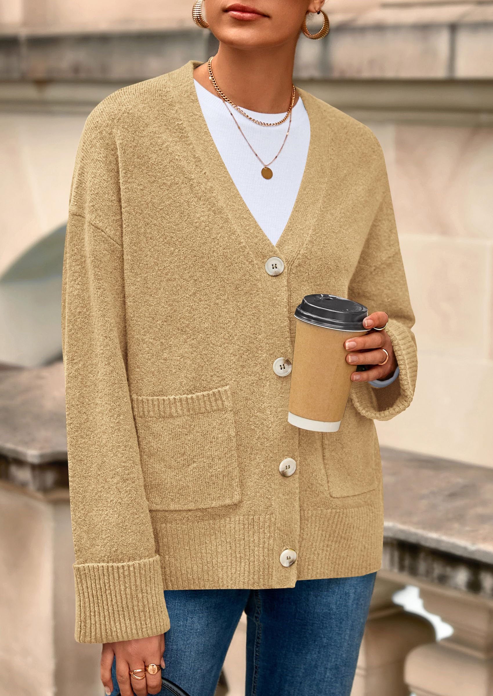 Women's Winter Oversized Cardigan Sweaters (Khaki,S)