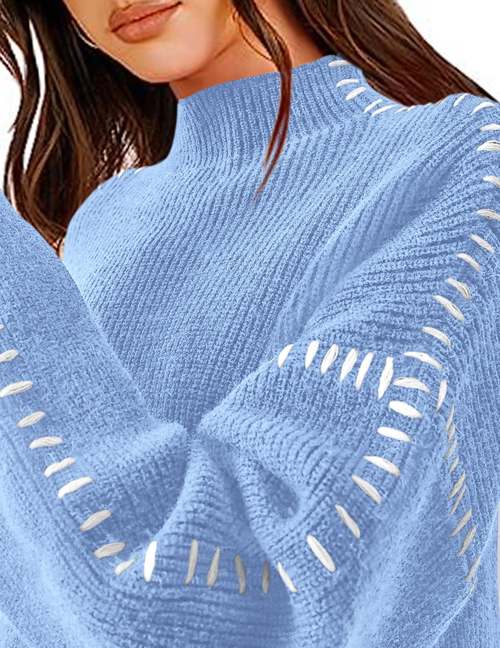 Womens Chunky Knit Oversized Pullover Sweaters,Light Blue,S