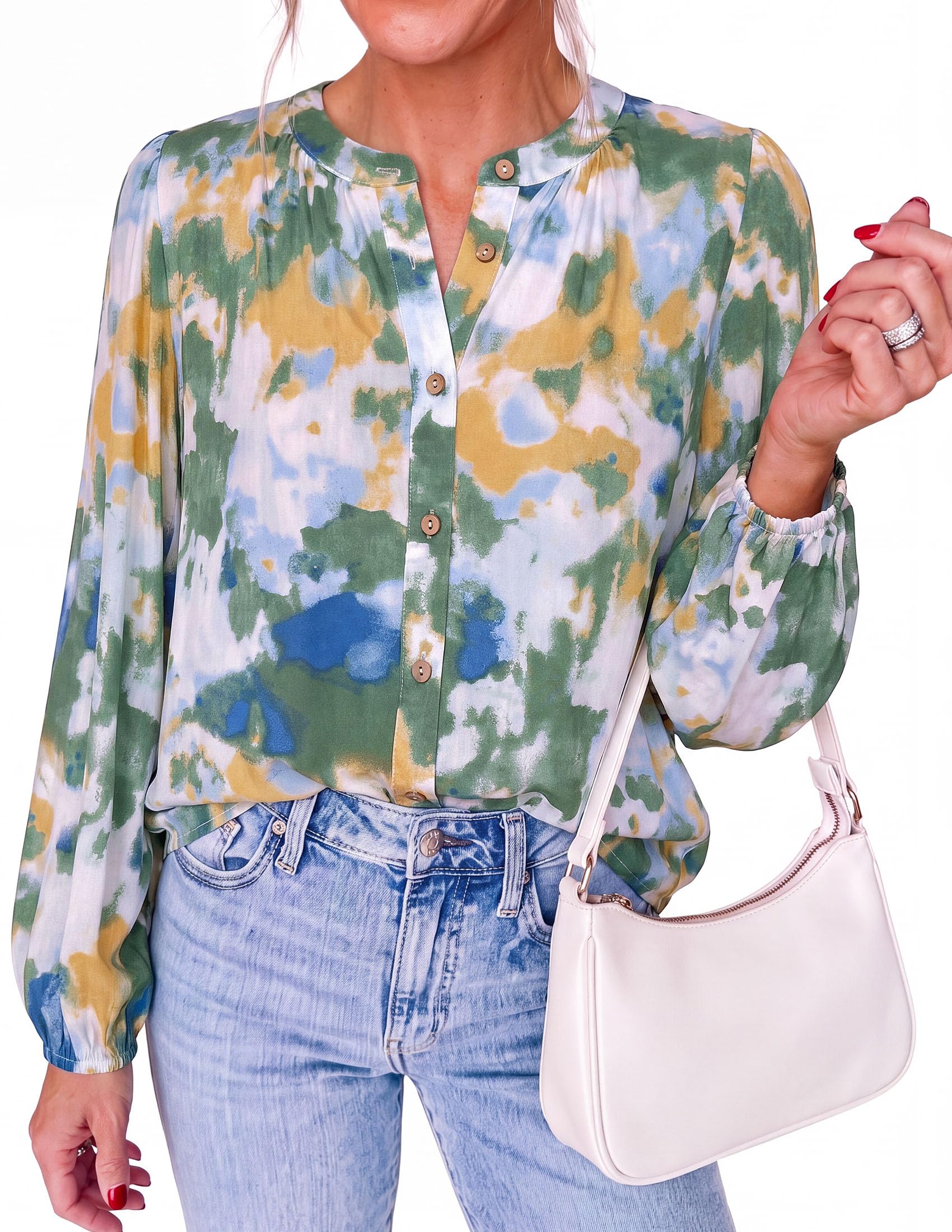 Women's Boho Tops Fall Long Sleeve Button Down Floral Blouses